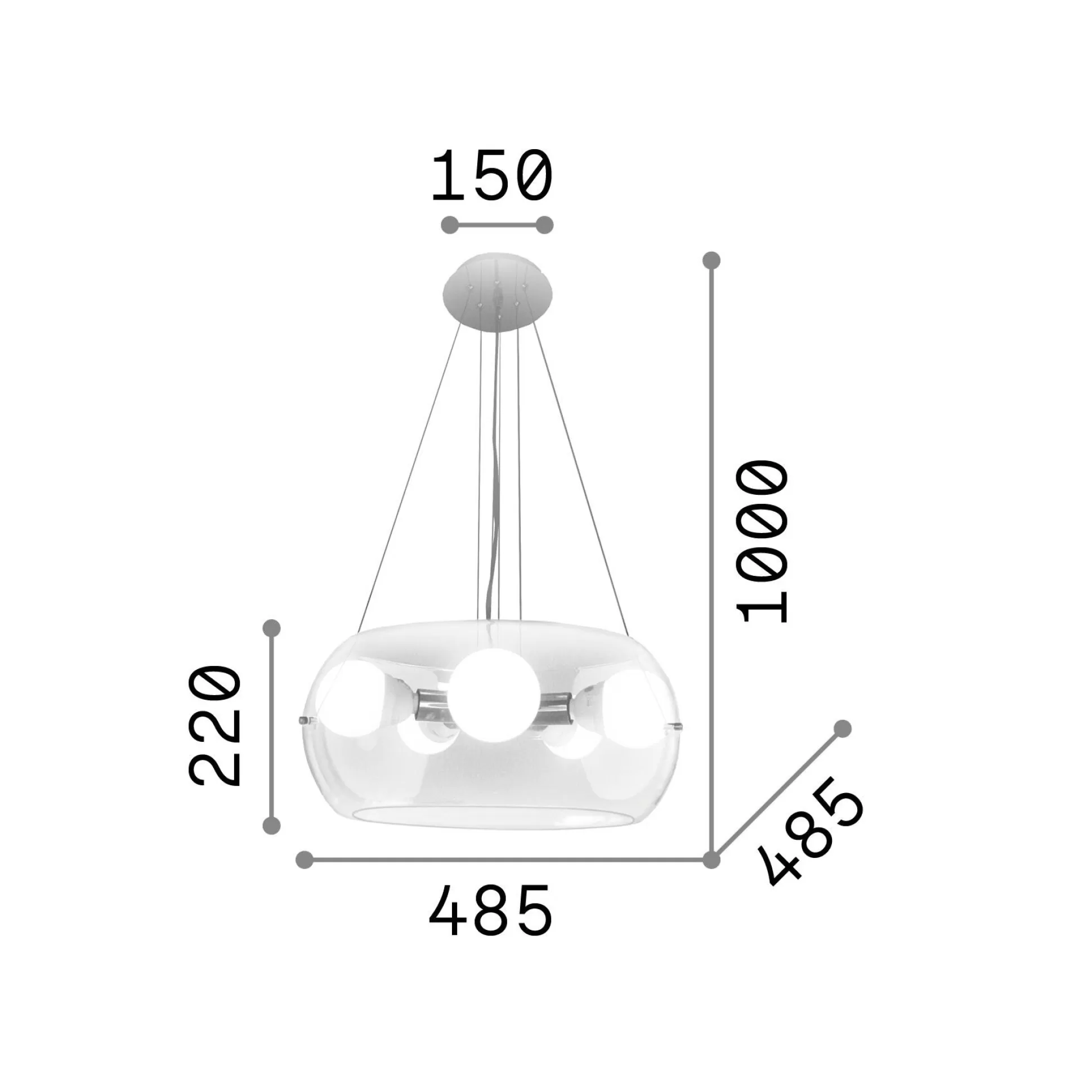 Dmora Lampade A Sospensione<Ideal-Lux - Lampada a sospensione AUDI-10 SP5 , 49 x 49 x h47 cm,