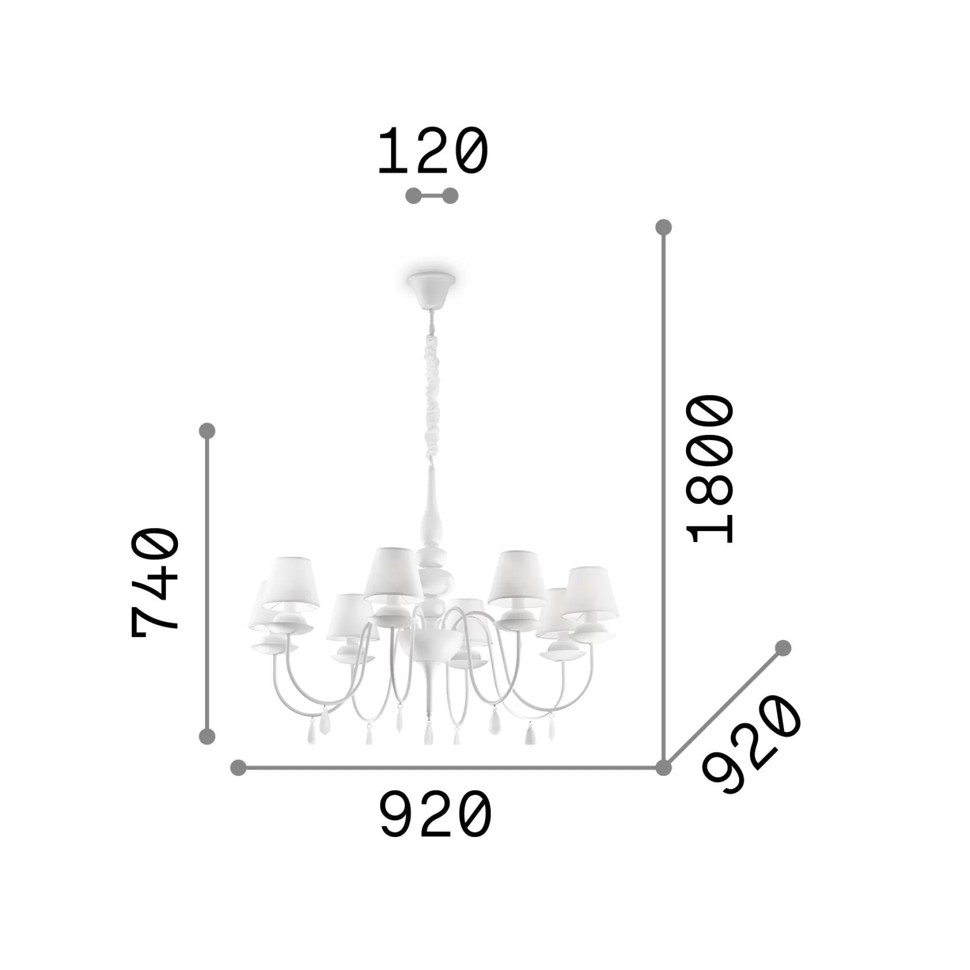 Dmora Lampade A Sospensione<Ideal-Lux - Lampada a sospensione BLANCHE SP8 , 92 x 92 x h99 cm,