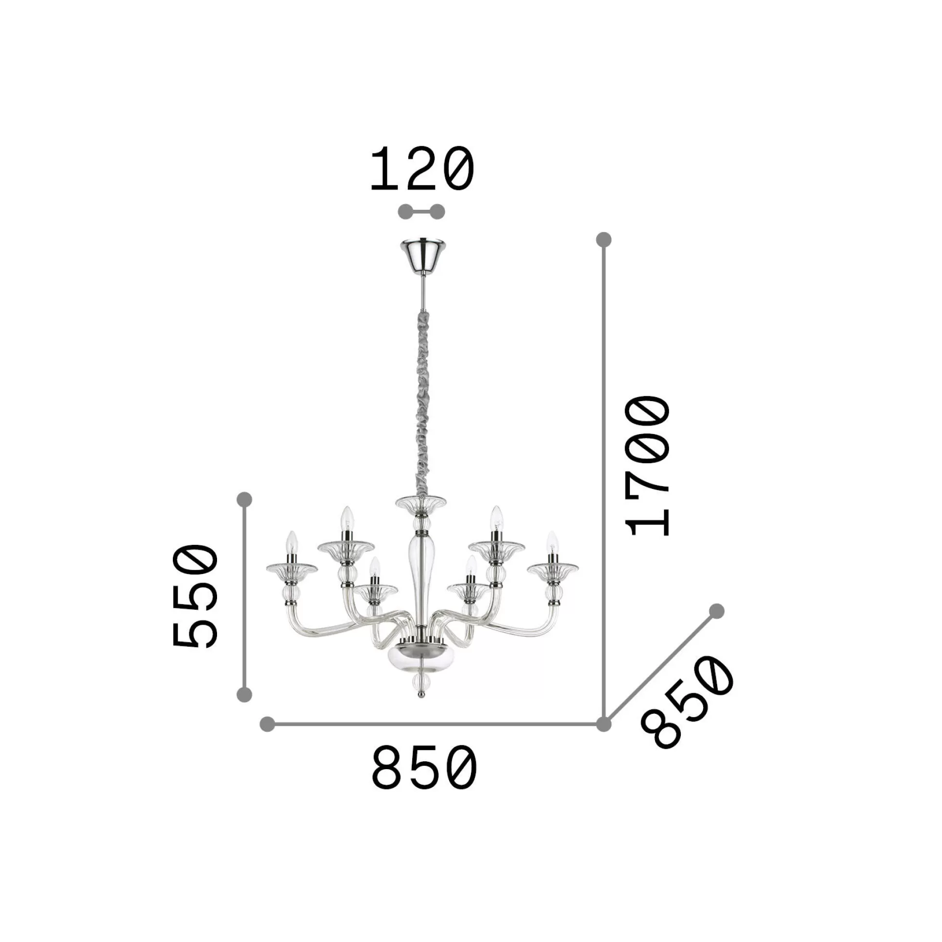 Dmora Lampade A Sospensione<Ideal-Lux - Lampada a sospensione DANIELI SP6 , 85 x 85 x h80 cm,