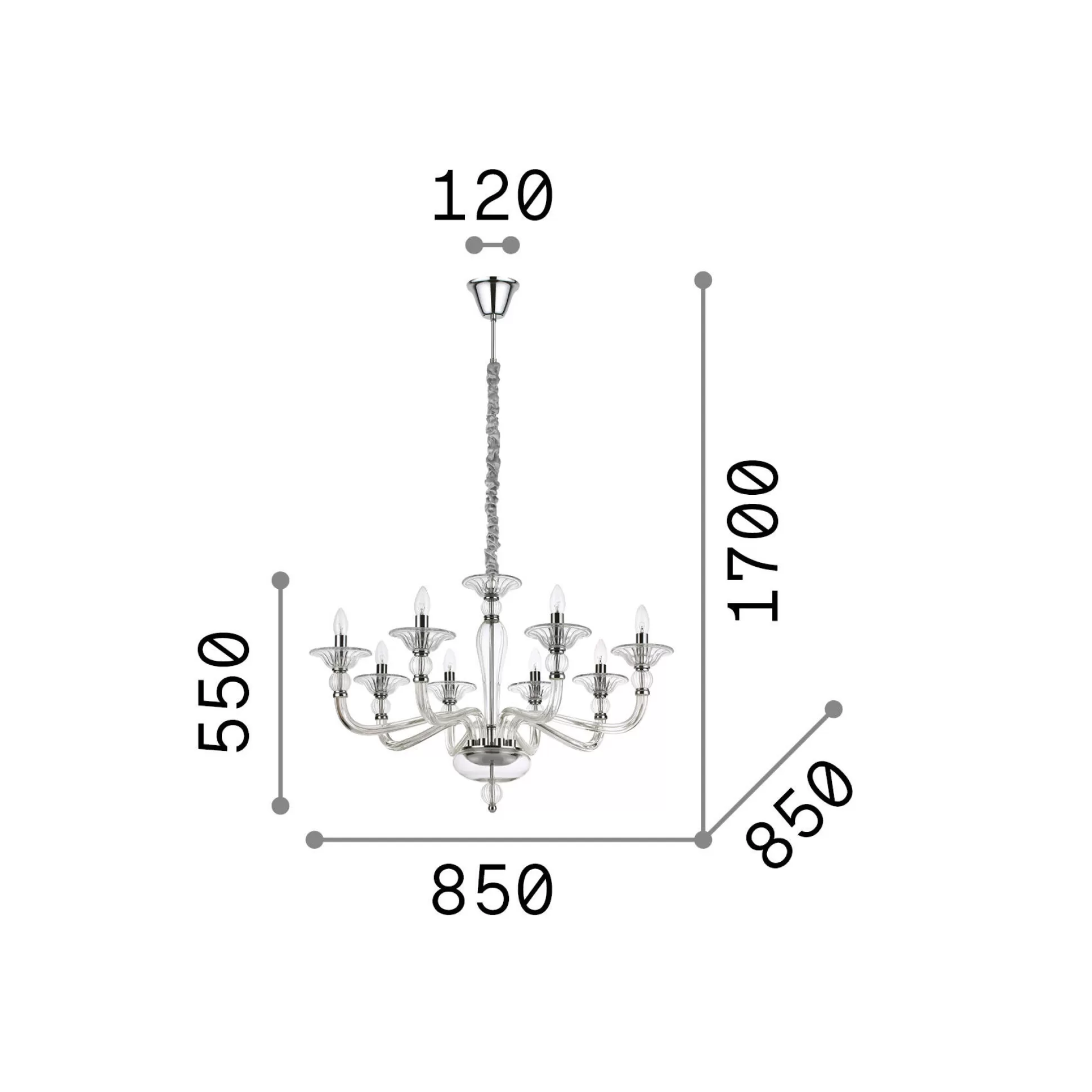 Dmora Lampade A Sospensione<Ideal-Lux - Lampada a sospensione DANIELI SP8 , 85 x 85 x h80 cm,