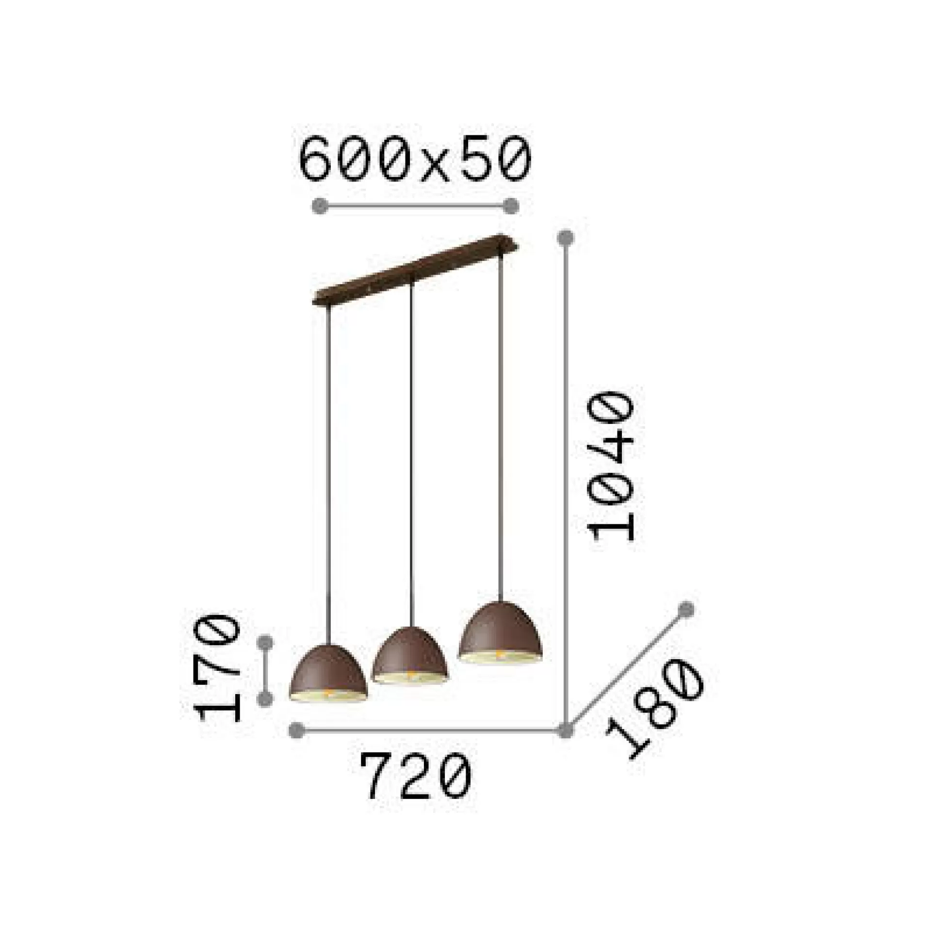 Dmora Lampade A Sospensione<Ideal-Lux - Lampada a sospensione FOLK SP3 COFFEE, 72 x 18 x h42 cm,