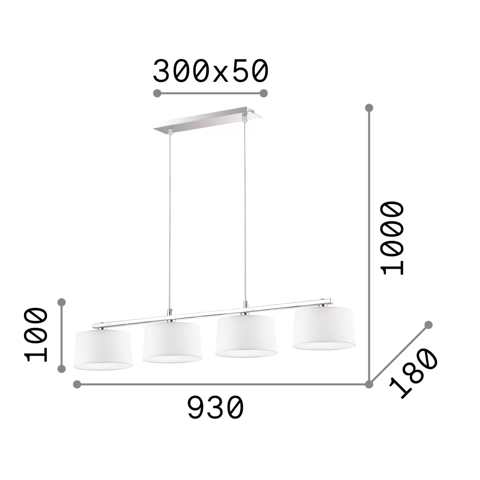 Dmora Lampade A Sospensione<Ideal-Lux - Lampada a sospensione HILTON SP4 LINEAR, 93 x 18 x h35 cm,