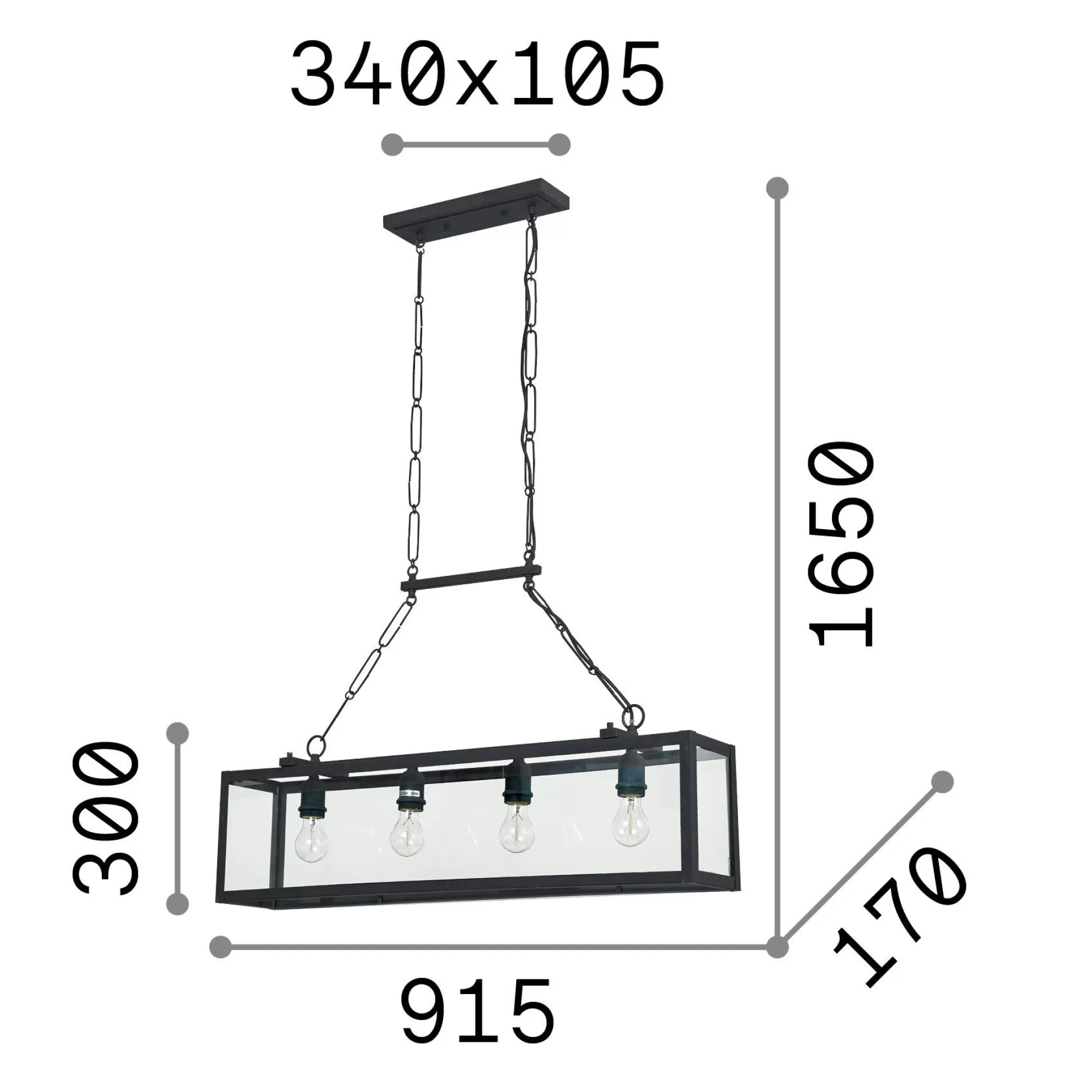 Dmora Lampade A Sospensione<Ideal-Lux - Lampada a sospensione IGOR SP4, 92 x 17 x h55 cm,