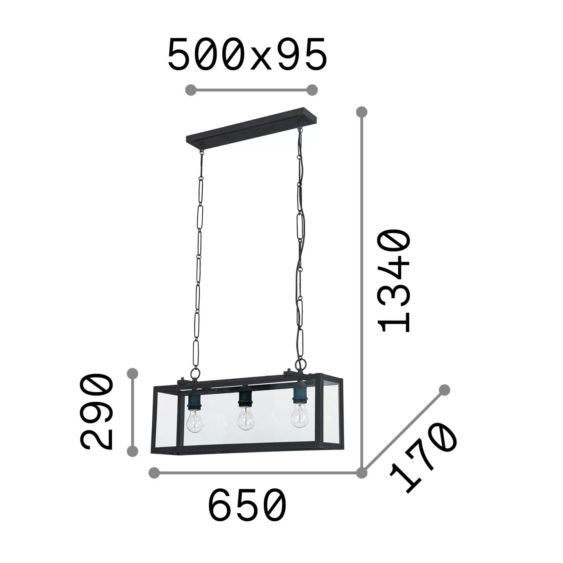 Dmora Lampade A Sospensione<Ideal-Lux - Lampada a sospensione IGOR SP3, 65 x 17 x h54 cm,
