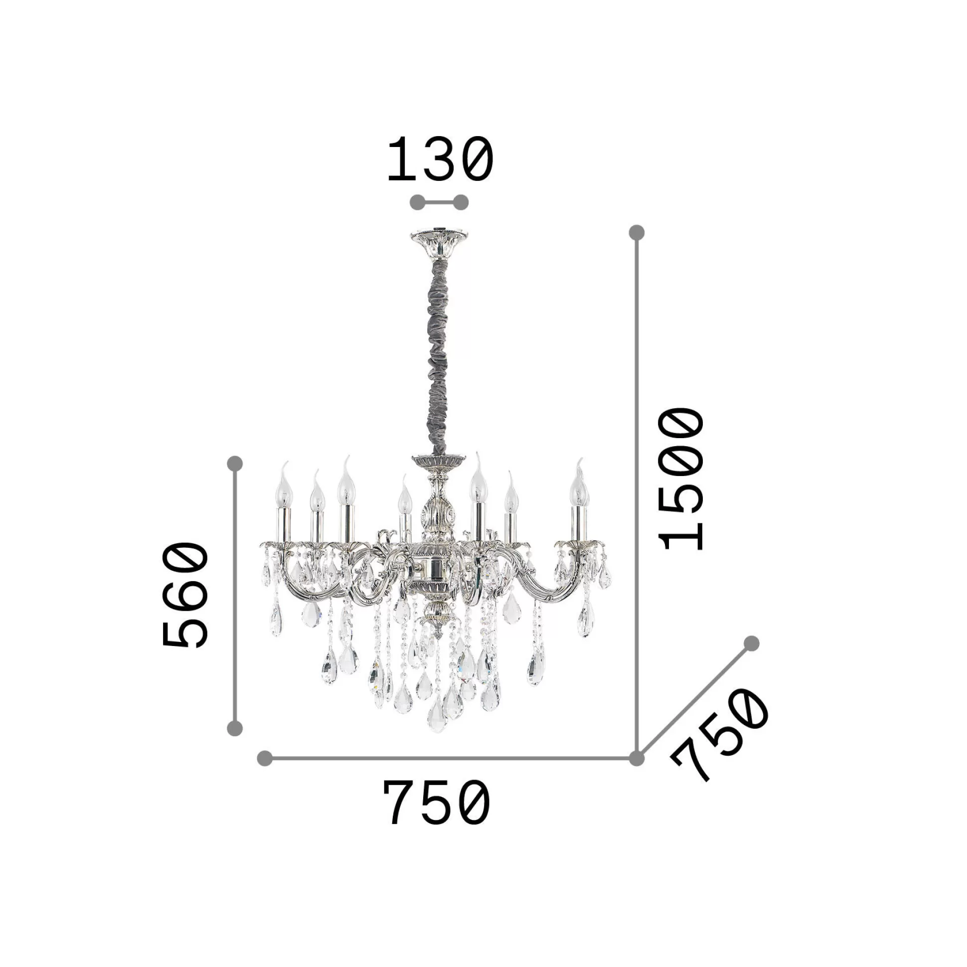 Dmora Lampade A Sospensione<Ideal-Lux - Lampada a sospensione IMPERO SP8, 75 x 75 x h81 cm,