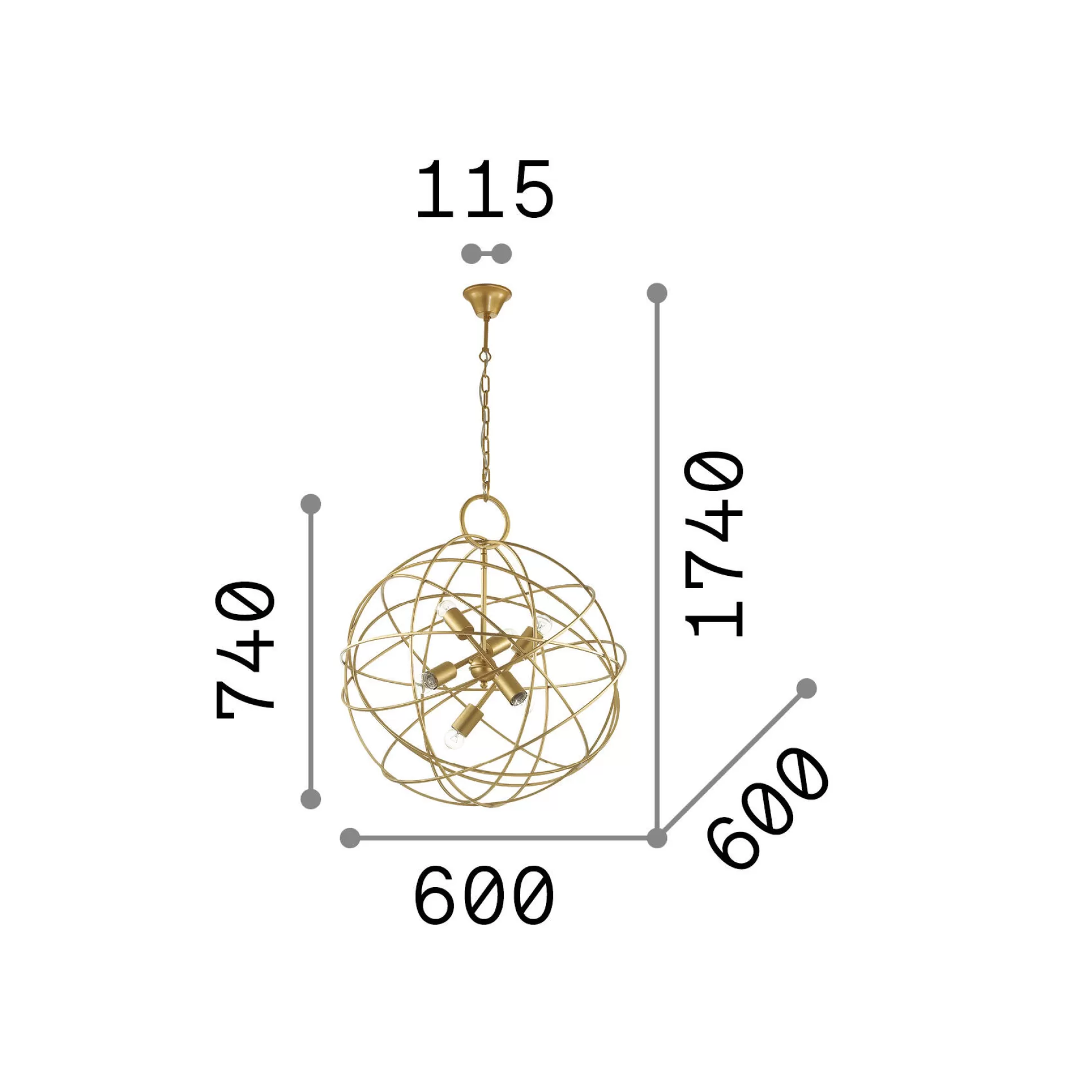 Dmora Lampade A Sospensione<Ideal-Lux - Lampada a sospensione KONSE SP6, 60 x 60 x h99 cm,