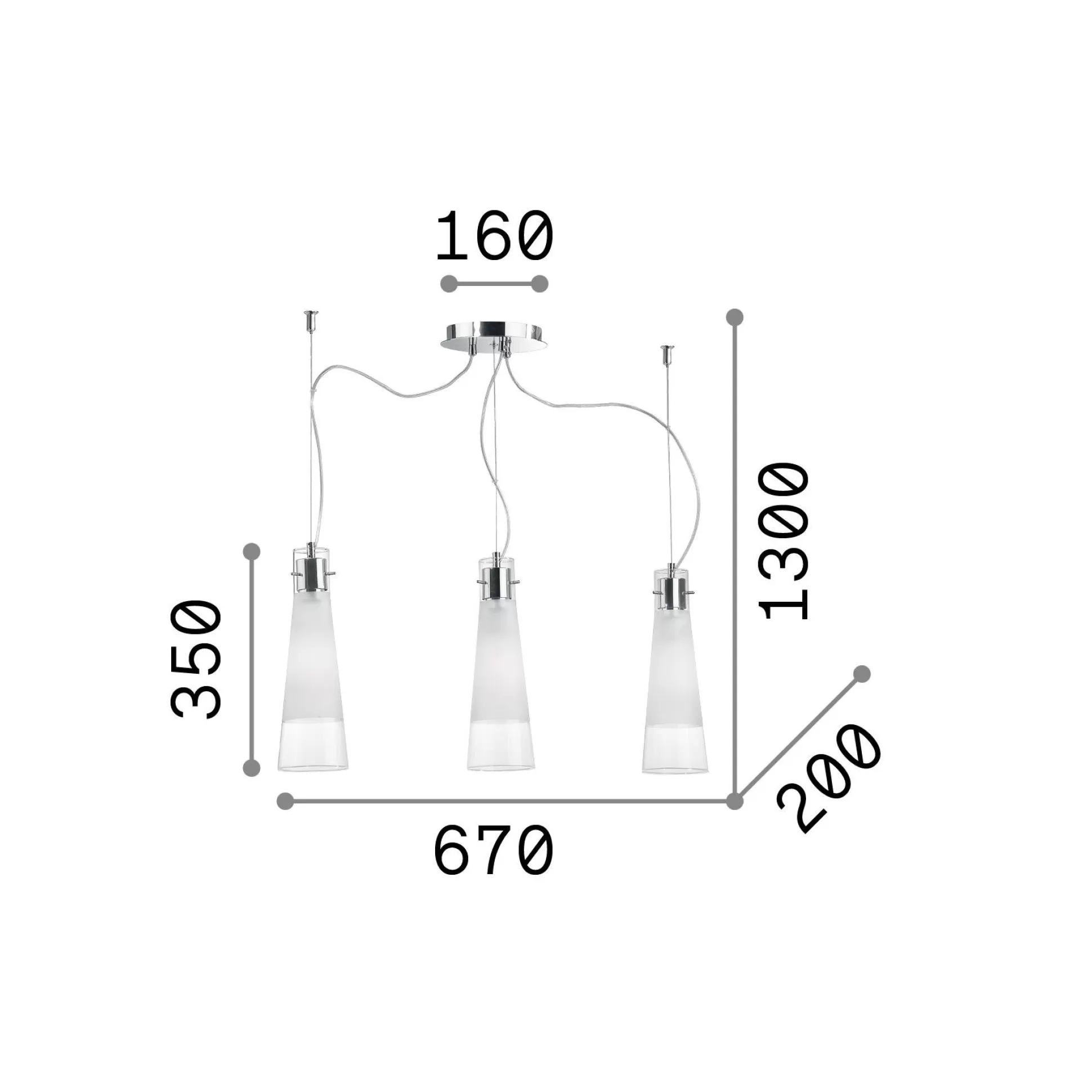 Dmora Lampade A Sospensione<Ideal-Lux - Lampada a sospensione KUKY SP3, 67 x 20 x h60 cm,