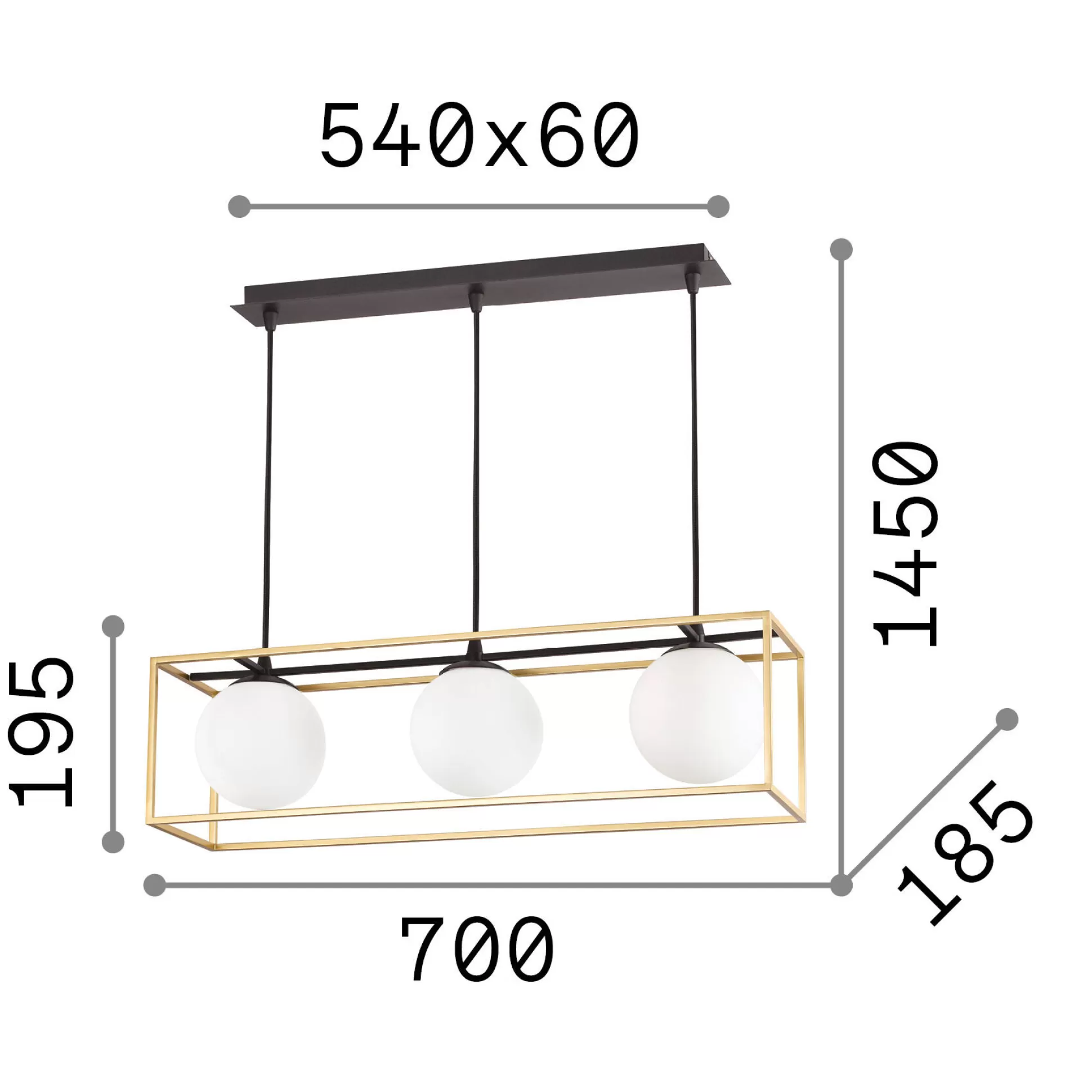 Dmora Lampade A Sospensione<Ideal-Lux - Lampada a sospensione LINGOTTO SP3 , 70 x 19 x h45 cm,