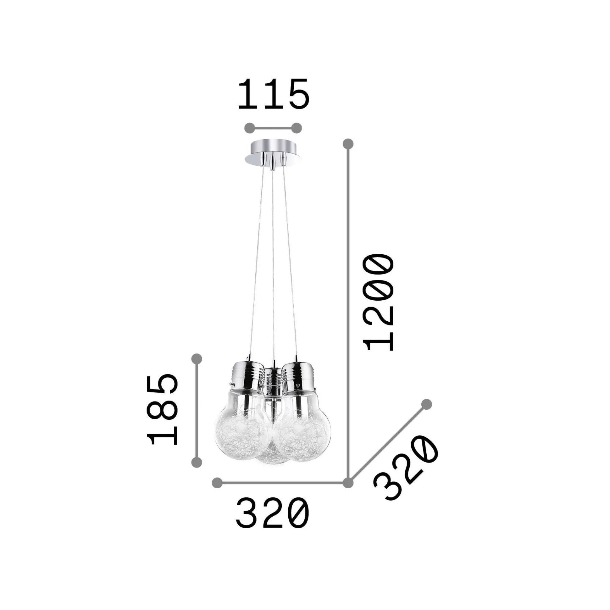 Dmora Lampade A Sospensione<Ideal-Lux - Lampada a sospensione LUCE MAX SP3, 32 x 32 x h44 cm,