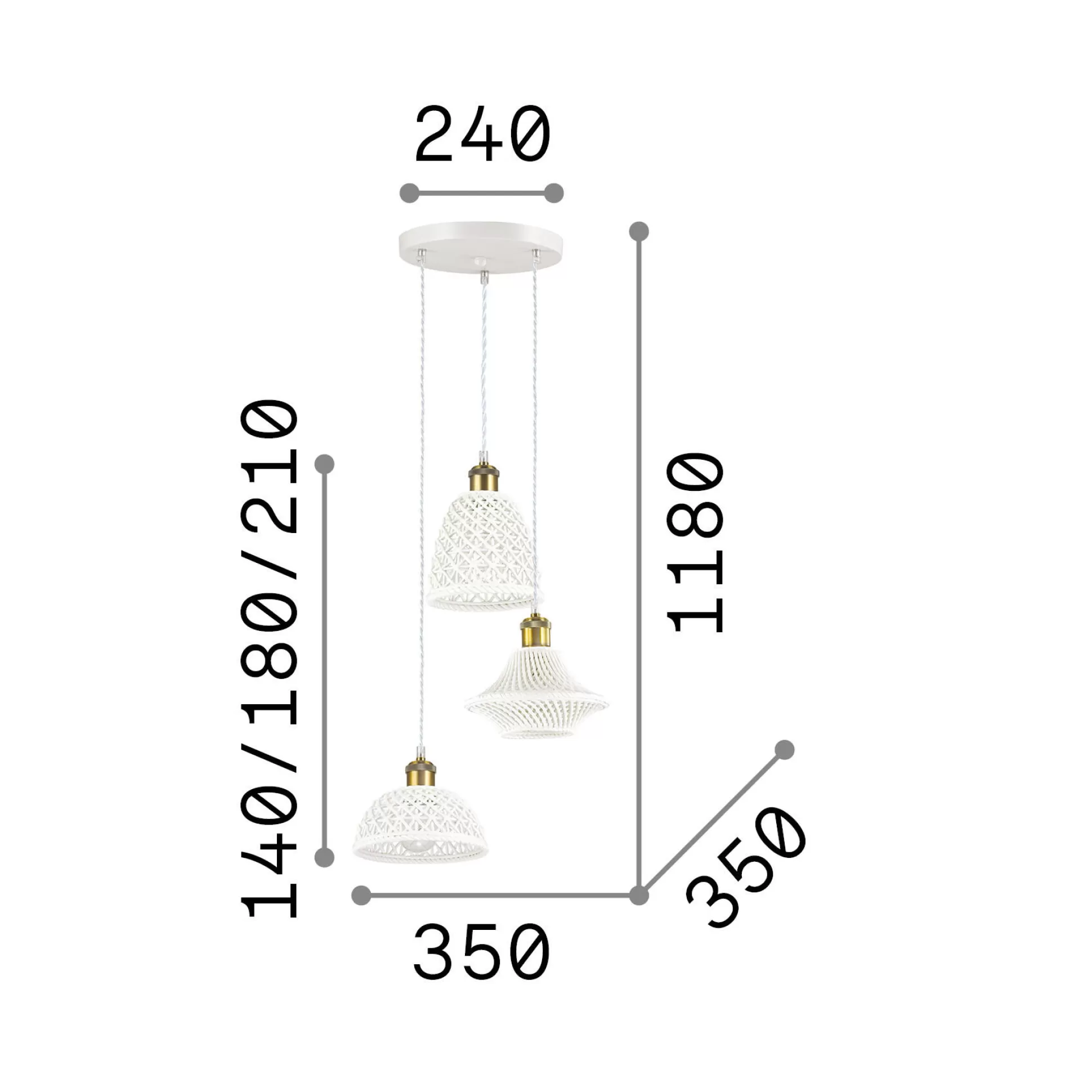 Dmora Lampade A Sospensione<Ideal-Lux - Lampada a sospensione LUGANO SP3, 35 x 35 x h46 cm,
