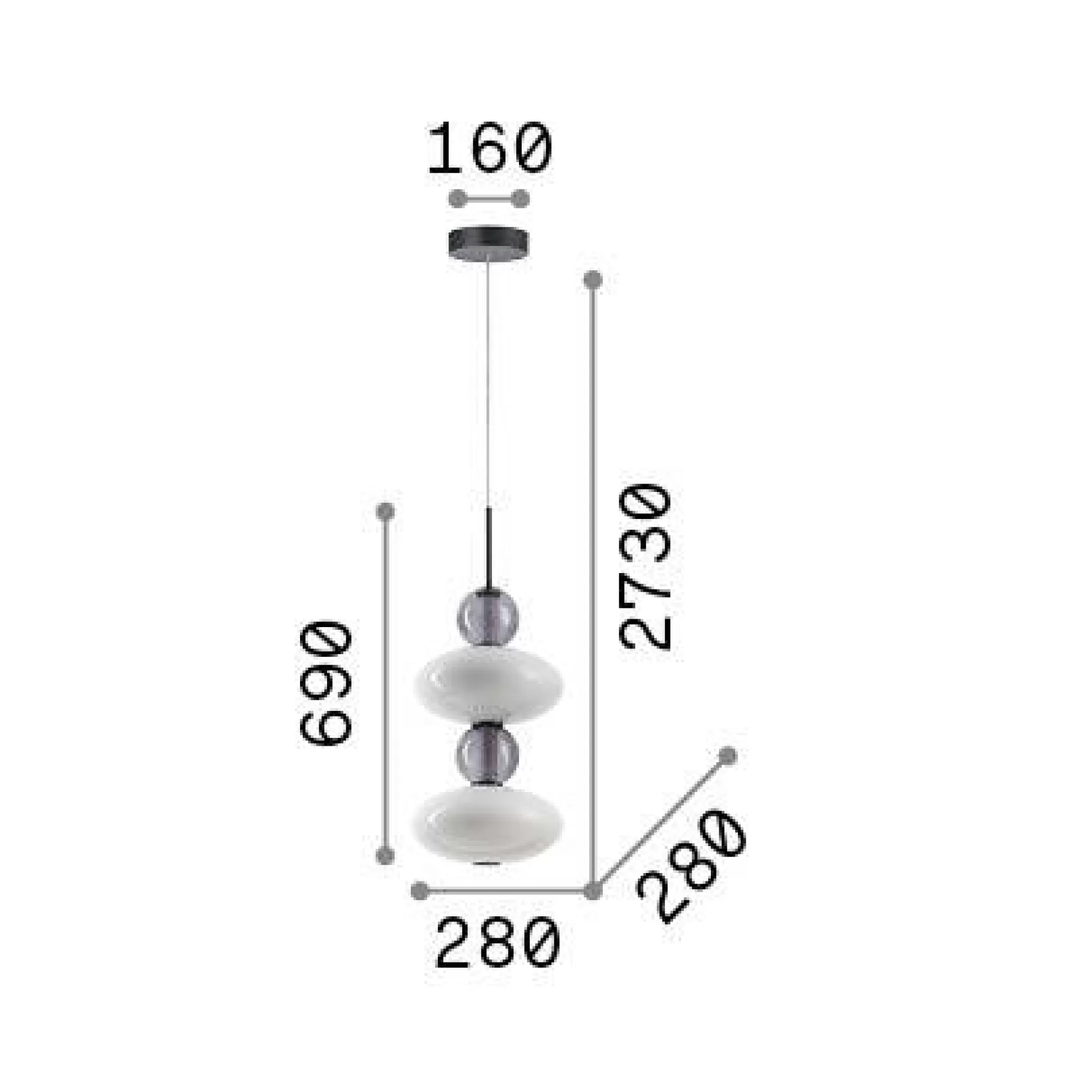Dmora Lampade A Sospensione<Ideal-Lux - Lampada a sospensione LUMIERE-2 SP, 28 x 28 x h273 cm,