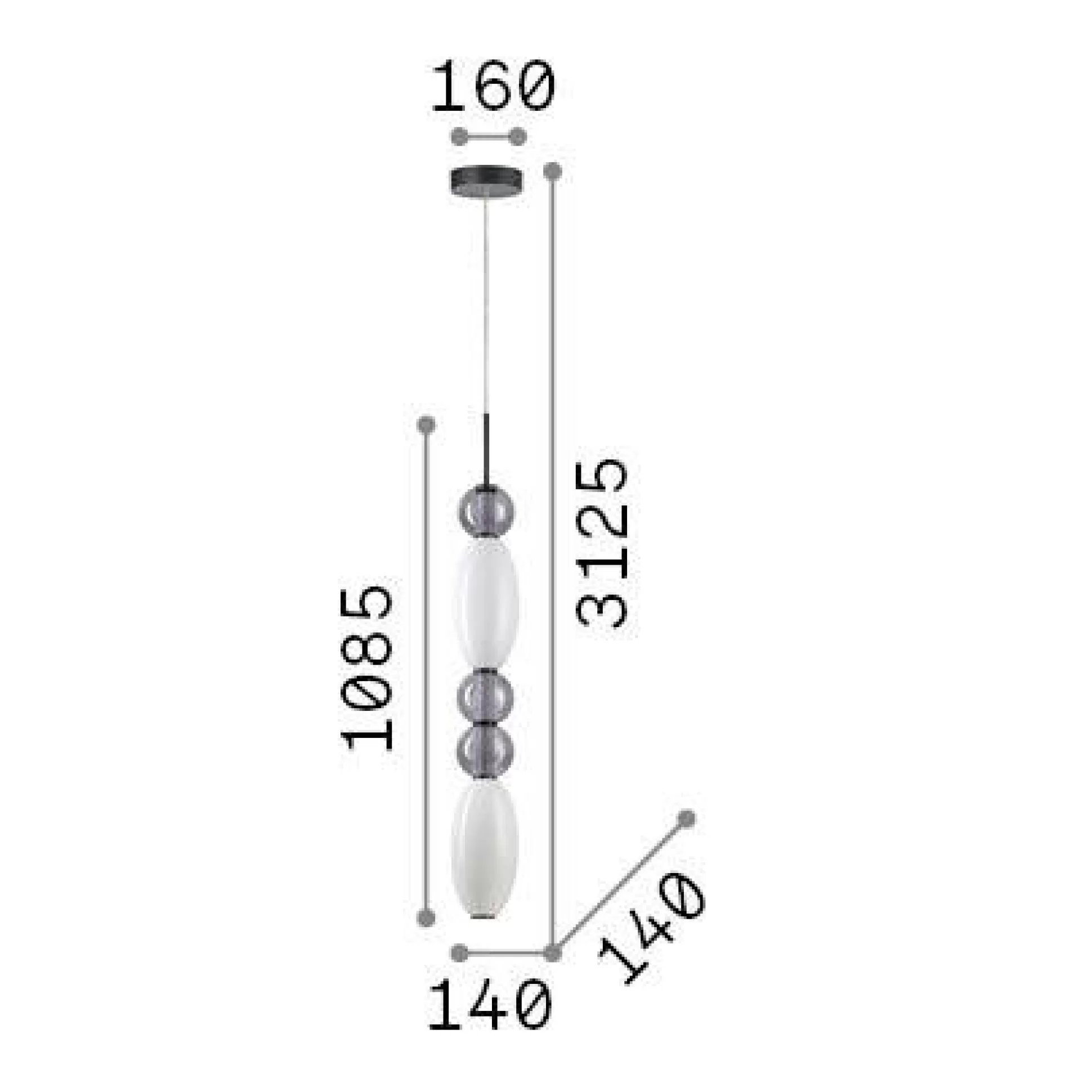 Dmora Lampade A Sospensione<Ideal-Lux - Lampada a sospensione LUMIERE-3 SP, 16 x 16 x h313 cm,