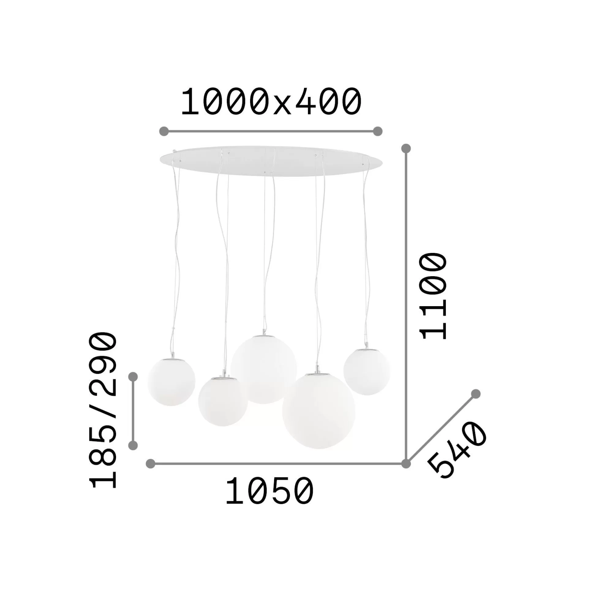 Dmora Lampade A Sospensione<Ideal-Lux - Lampada a sospensione MAPA SP5, 105 x 54 x h54 cm,