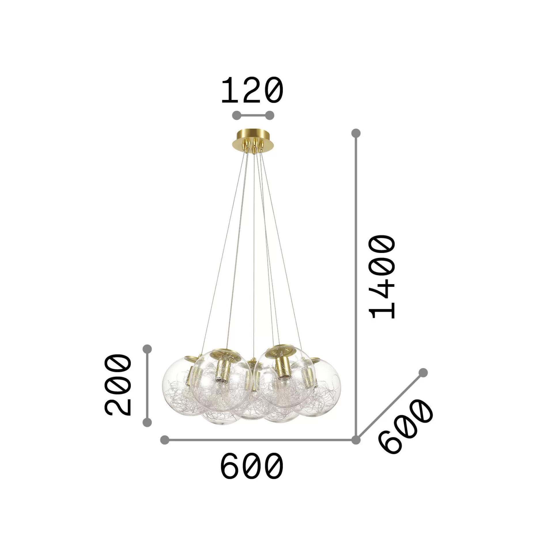 Dmora Lampade A Sospensione<Ideal-Lux - Lampada a sospensione MAPA SAT SP7 NICKEL, 60 x 60 x h45 cm,