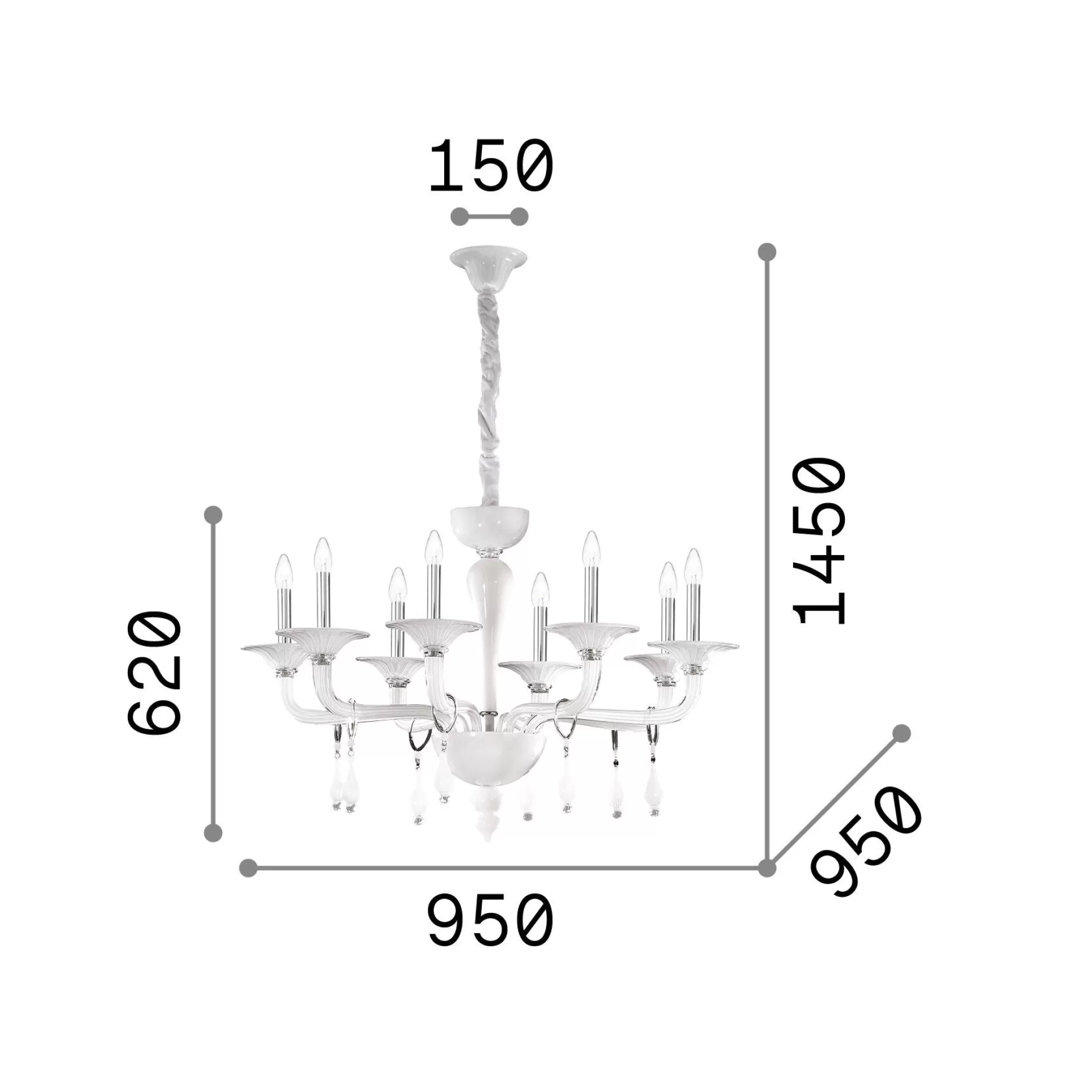 Dmora Lampade A Sospensione<Ideal-Lux - Lampada a sospensione MIRAMARE SP8, 95 x 95 x h87 cm,