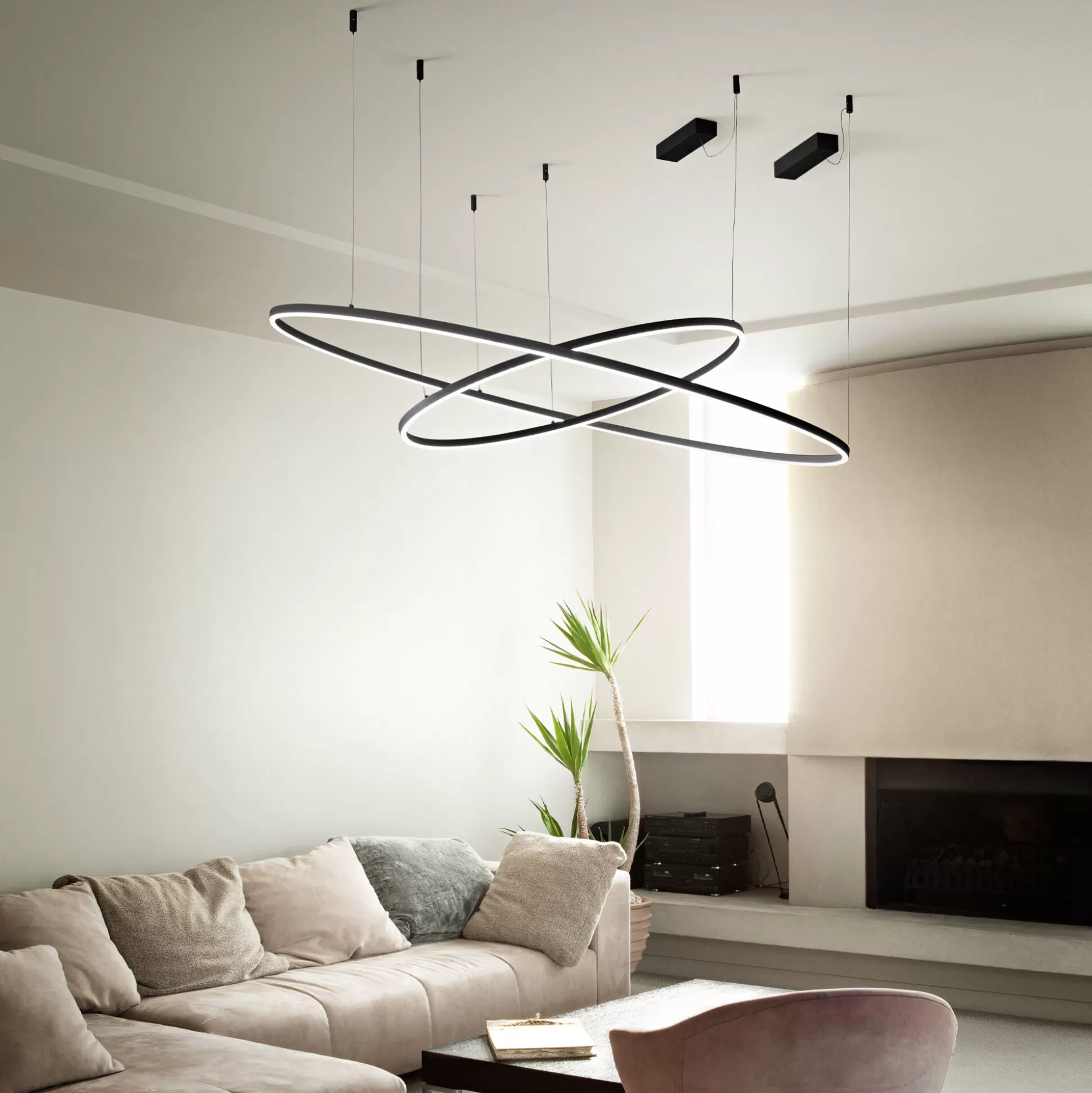 Dmora Lampade A Sospensione<Ideal-Lux - Lampada a sospensione ORACLE SLIM SP D090 ROUND 3000K ON-OFF BK, 90 x 90 x h28 cm,