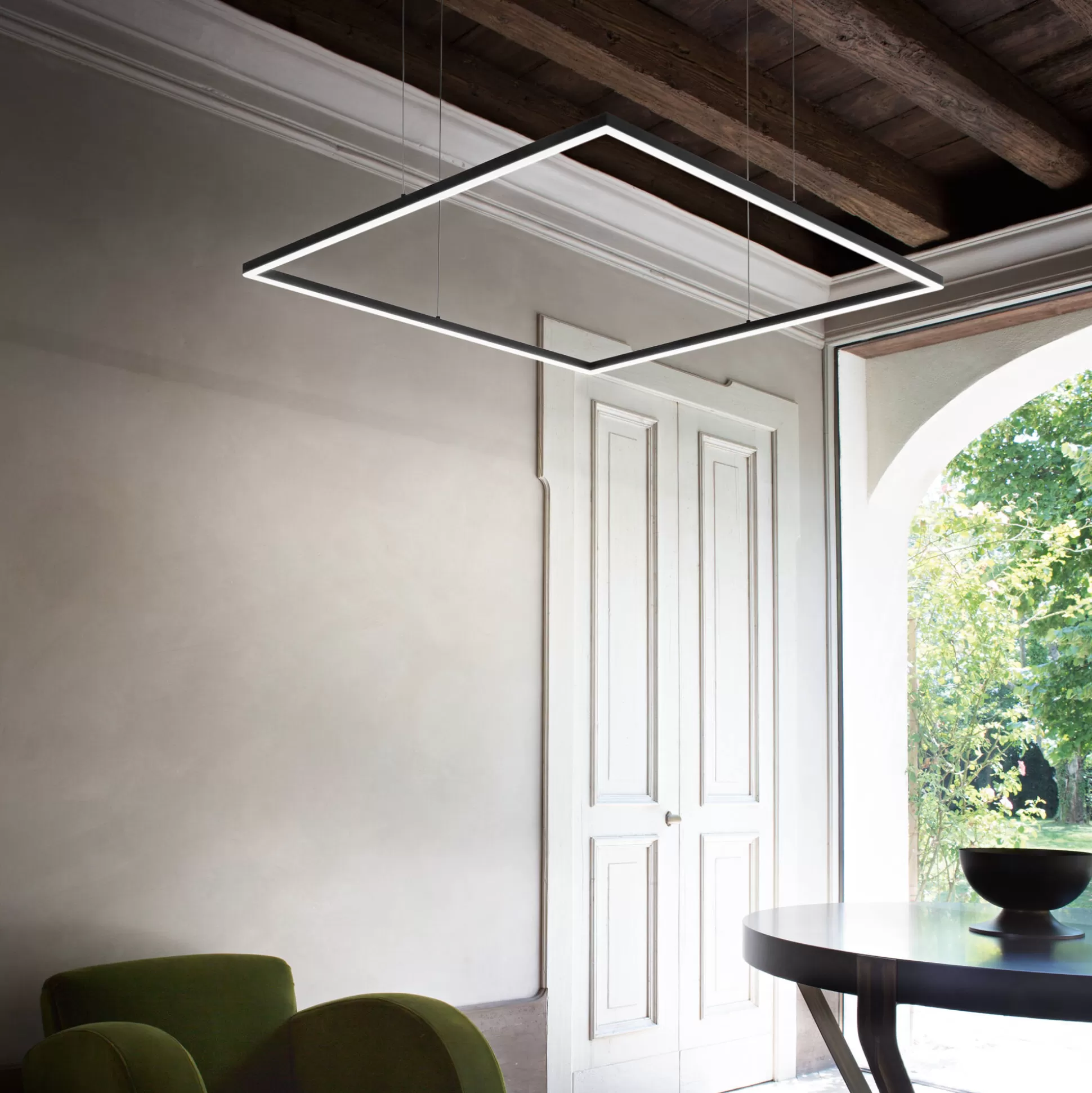 Dmora Lampade A Sospensione<Ideal-Lux - Lampada a sospensione ORACLE SLIM SP D090 SQUARE 3000K ON-OFF BK, 90 x 90 x h28 cm,