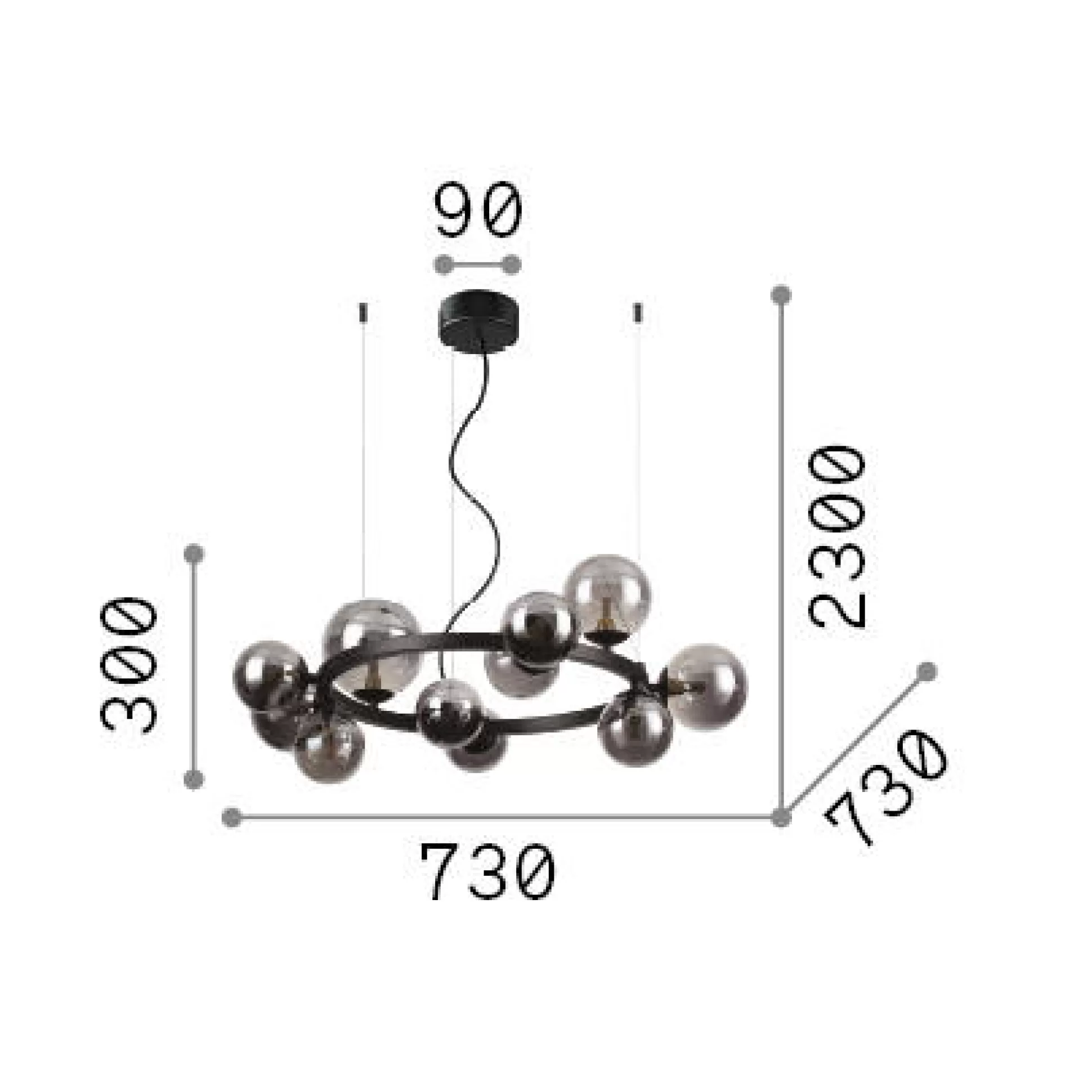 Dmora Lampade A Sospensione<Ideal-Lux - Lampada a sospensione PERLAGE SP11 FUME', 73 x 73 x h55 cm,