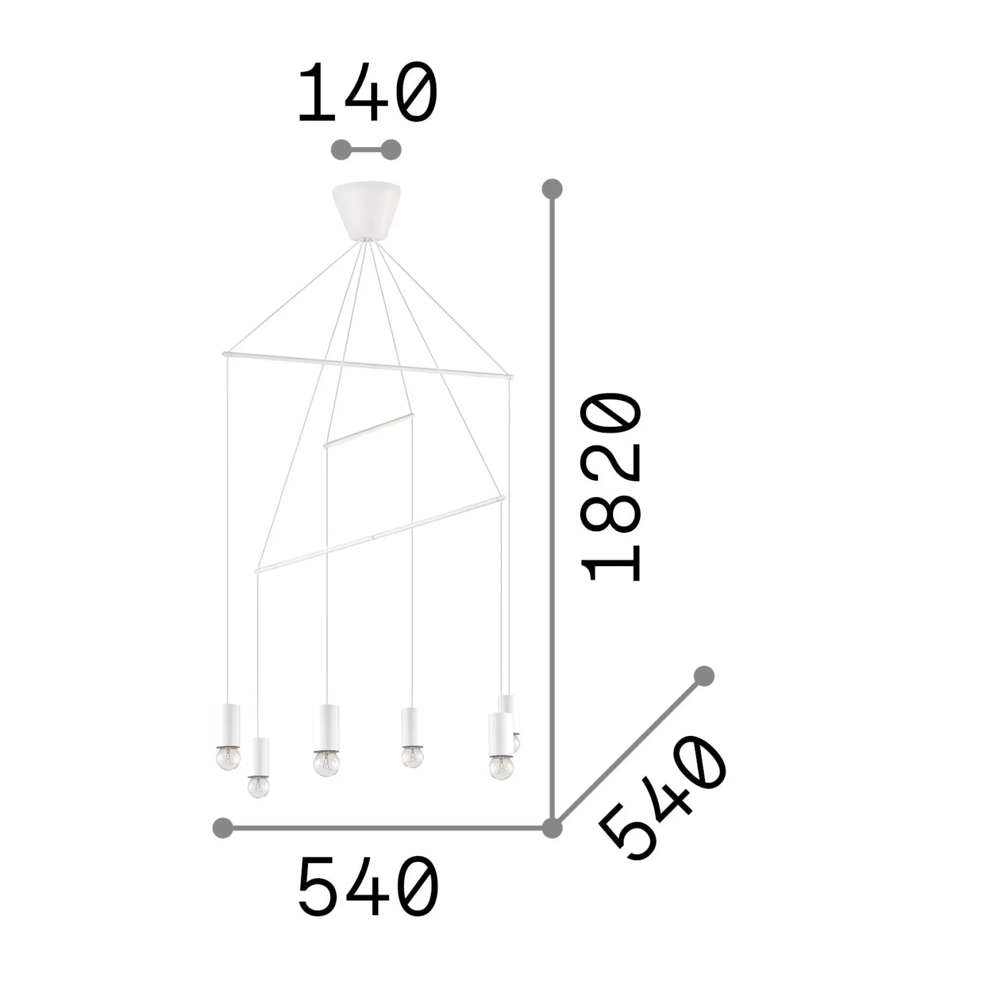 Dmora Lampade A Sospensione<Ideal-Lux - Lampada a sospensione POP SP6, 54 x 54 x h182 cm,