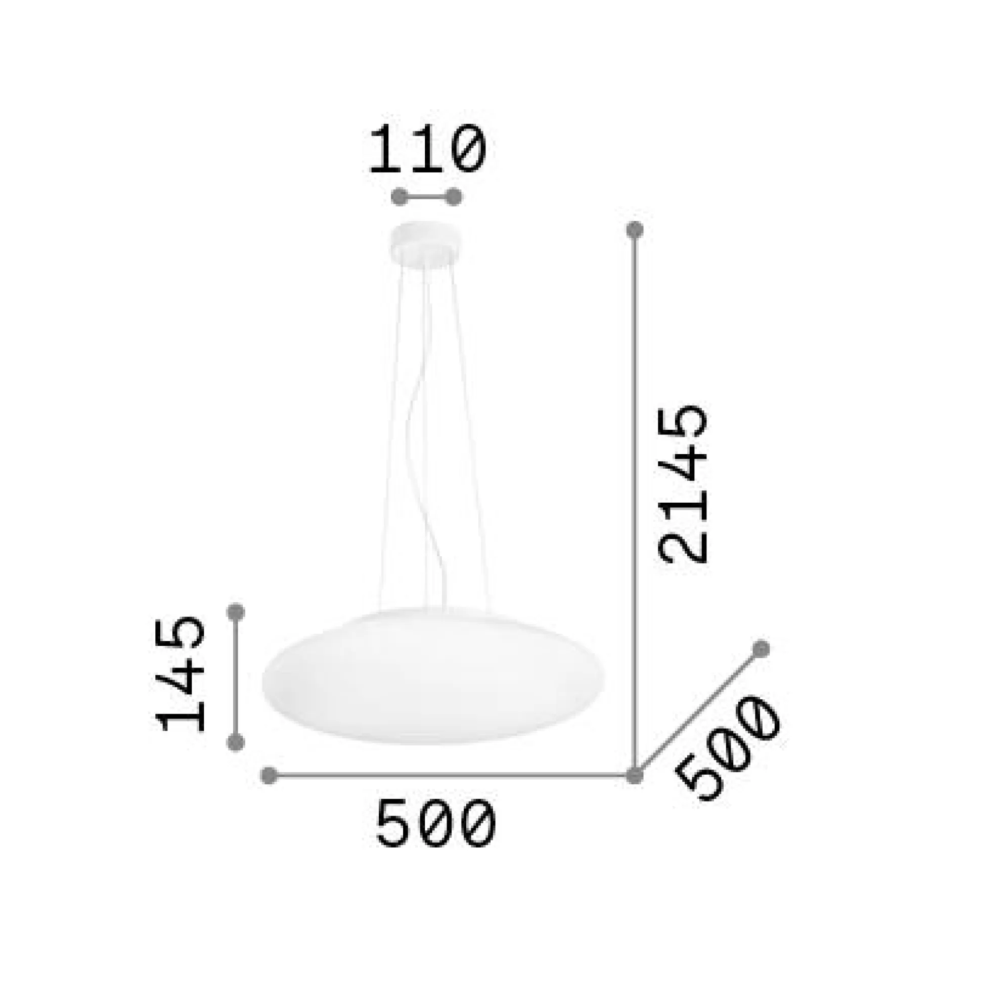 Dmora Lampade A Sospensione<Ideal-Lux - Lampada a sospensione SMARTIES SP3 D50, 50 x 50 x h40 cm,