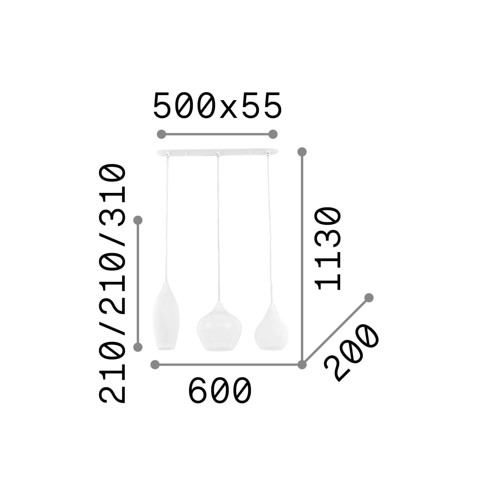 Dmora Lampade A Sospensione<Ideal-Lux - Lampada a sospensione SOFT SP3 , 60 x 20 x h56 cm,