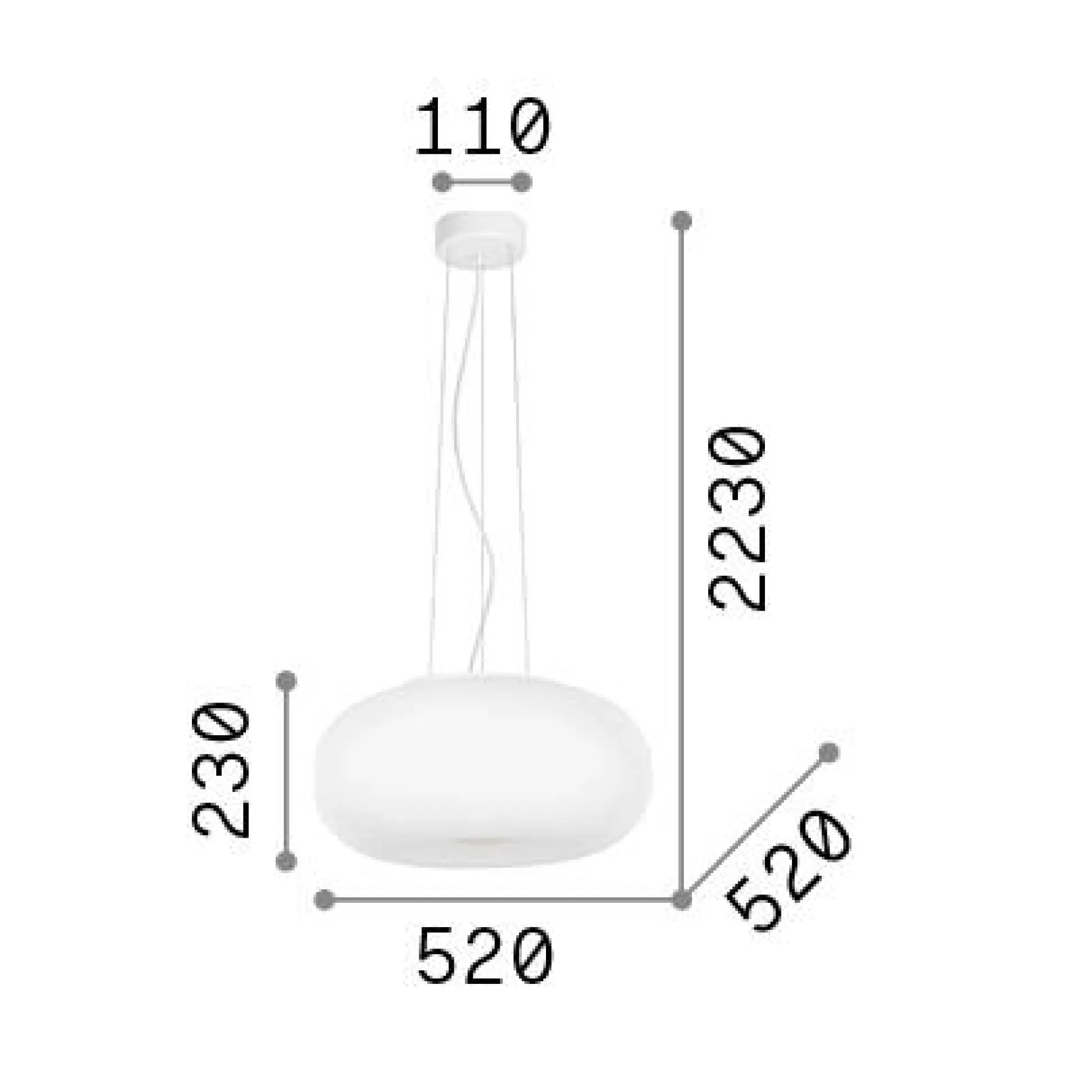 Dmora Lampade A Sospensione<Ideal-Lux - Lampada a sospensione ULISSE SP3 D52, 52 x 52 x h48 cm,