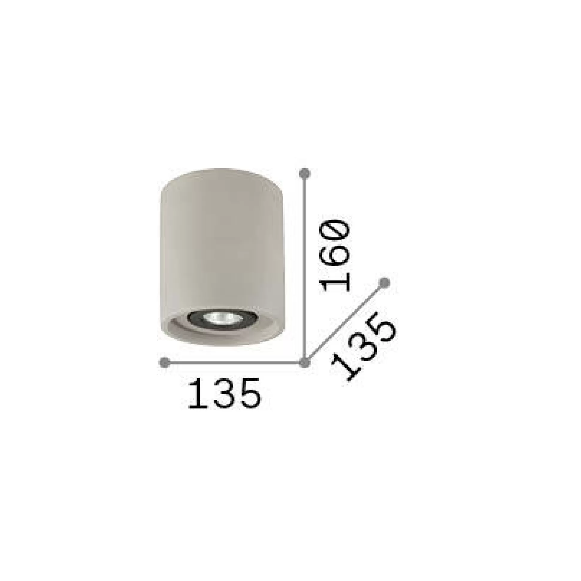 Dmora Lampade Da Soffitto<Ideal-Lux - Lampada da soffitto OAK PL1 ROUND CEMENTO, 14 x 14 x h16 cm,