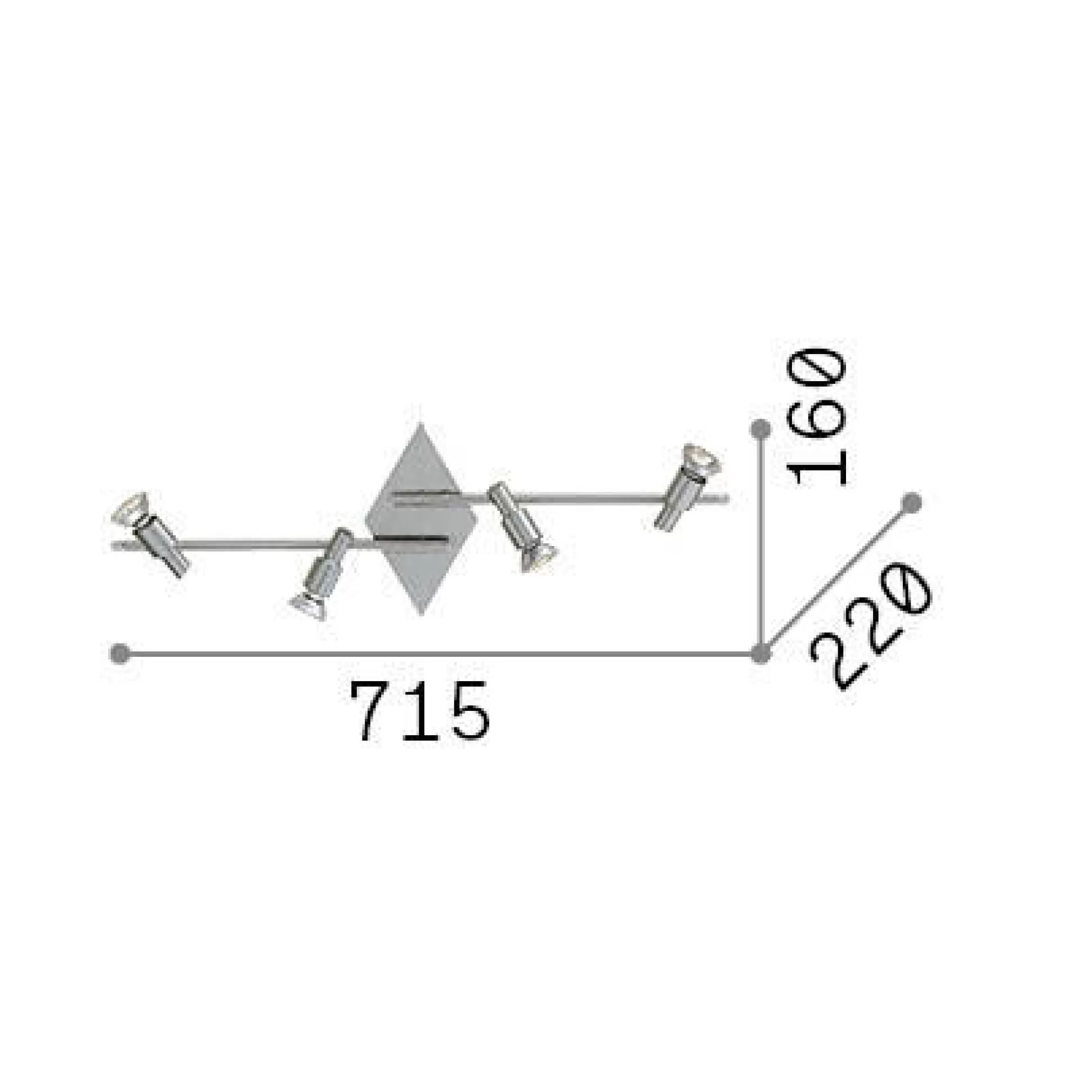 Dmora Lampade Da Soffitto<Ideal-Lux - Lampada da soffitto SLEM PL4 NICKEL, 72 x 22 x h16 cm,