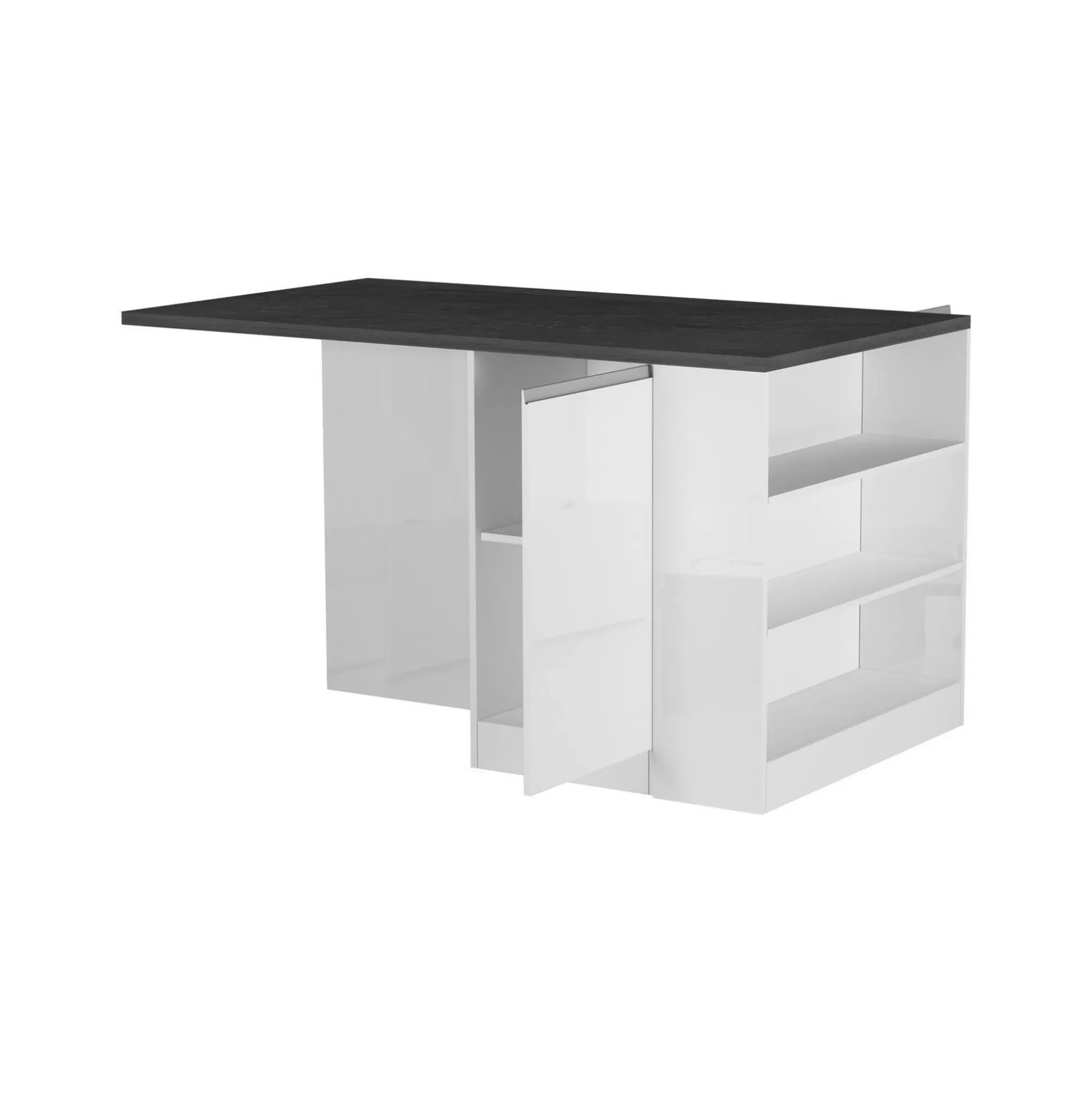 Dmora Mobili Dispensa<Isola da cucina Abern, 160x90h90 cm, Bianco lucido e Ardesia