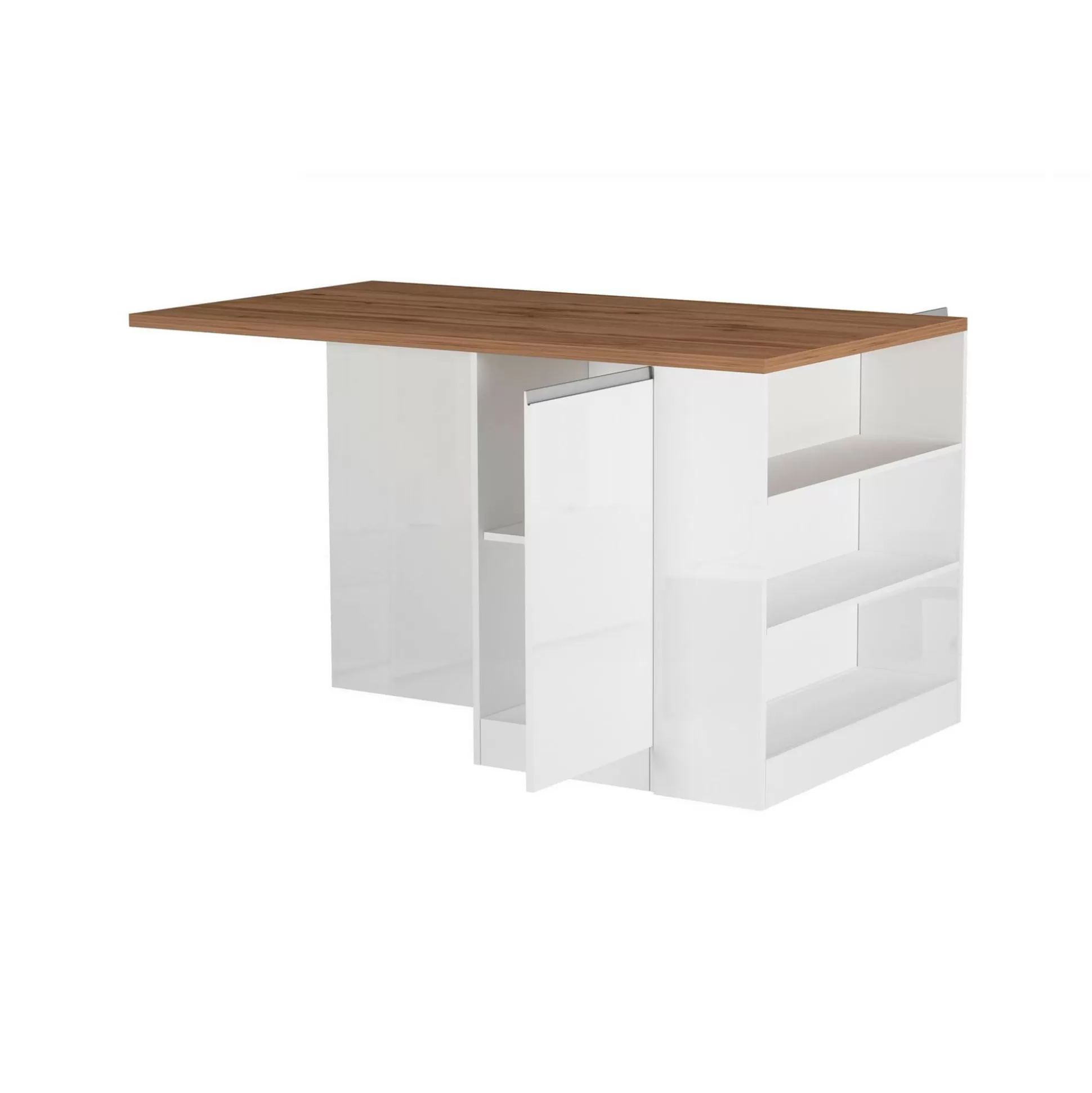 Dmora Mobili Dispensa<Isola da cucina Abern, 160x90h90 cm, Bianco lucido e Rovere