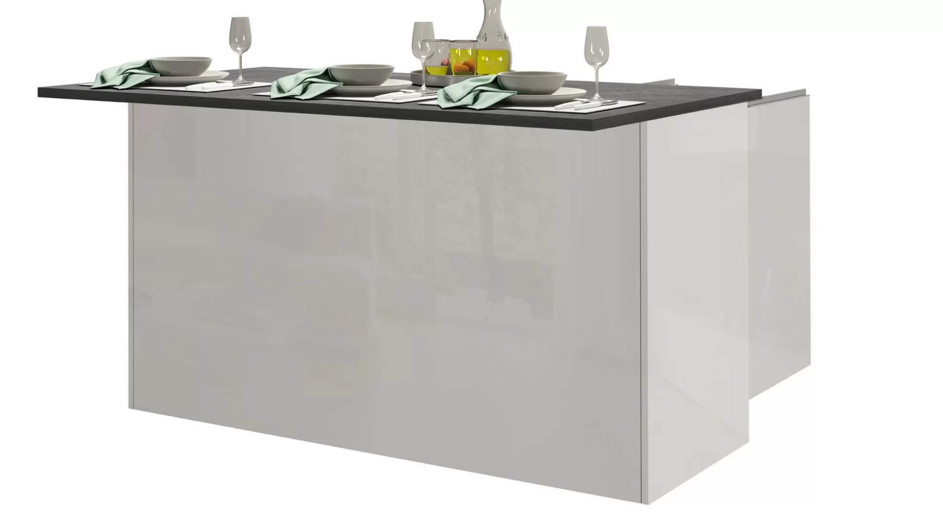 Dmora Mobili Dispensa<Isola da cucina Tartaro, 155x90h90 cm, Bianco lucido e Ardesia
