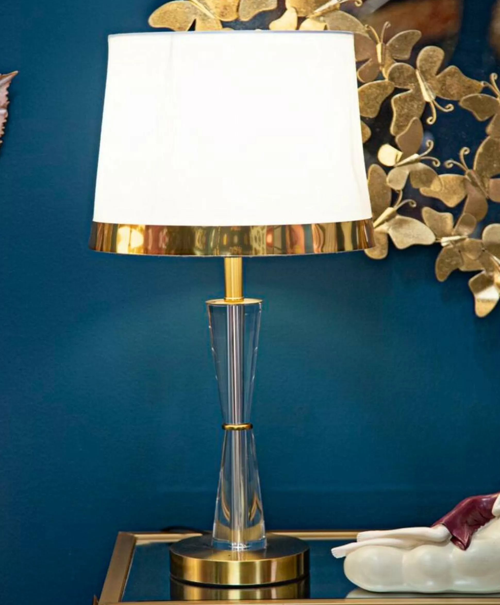 Dmora Lampade Da Tavolo<Lampada da tavolo Arriccio, 30x30 h56 cm, Bianco e Oro