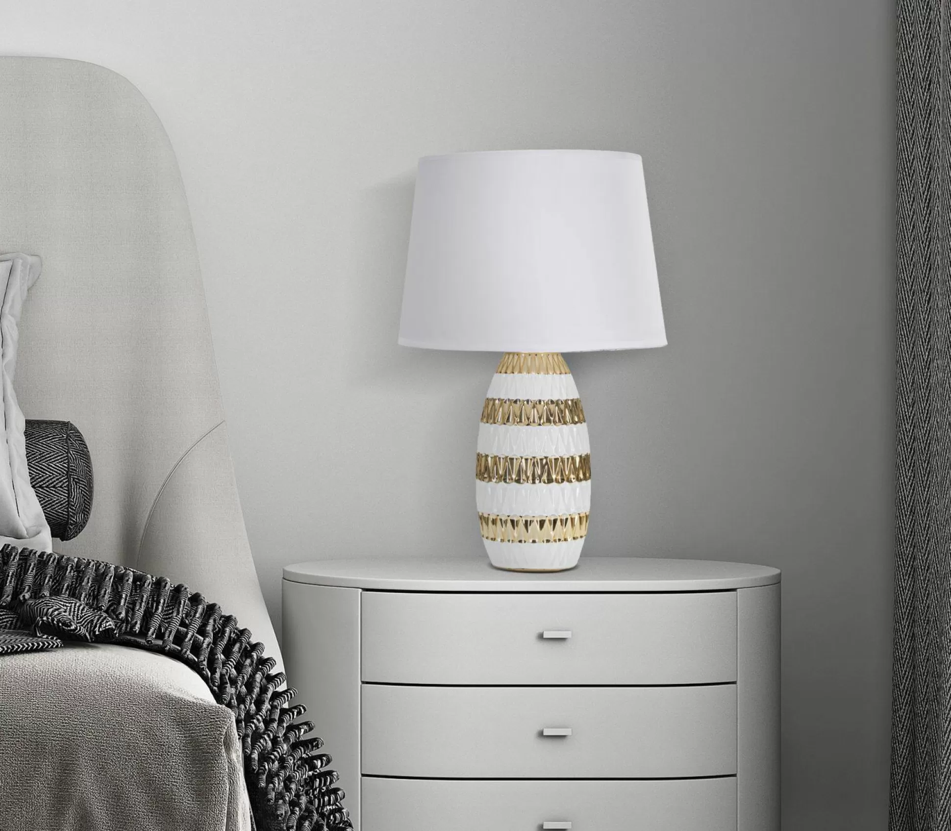 Dmora Lampade Da Tavolo<Lampada da tavolo Barr, 33x33 h50 cm, Bianco e Oro