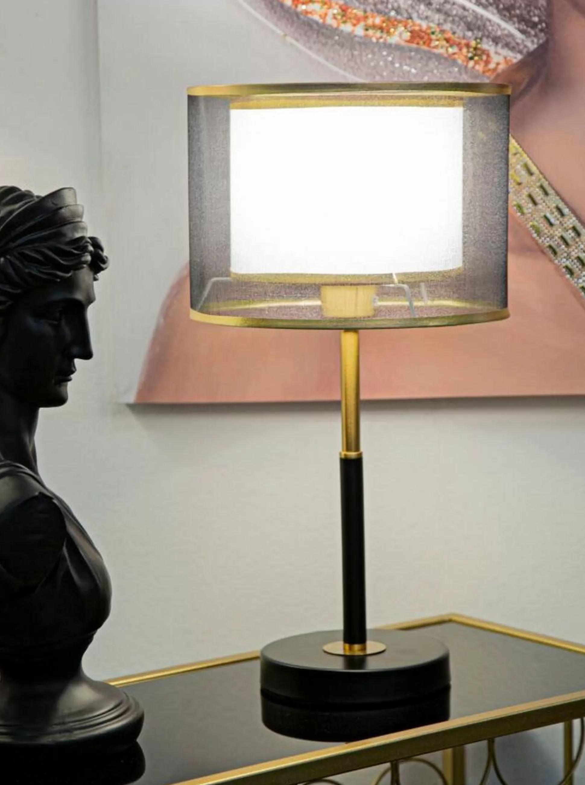 Dmora Lampade Da Tavolo<Lampada da tavolo Chiaroscuro, 25x25 h48 cm, Nero e Oro