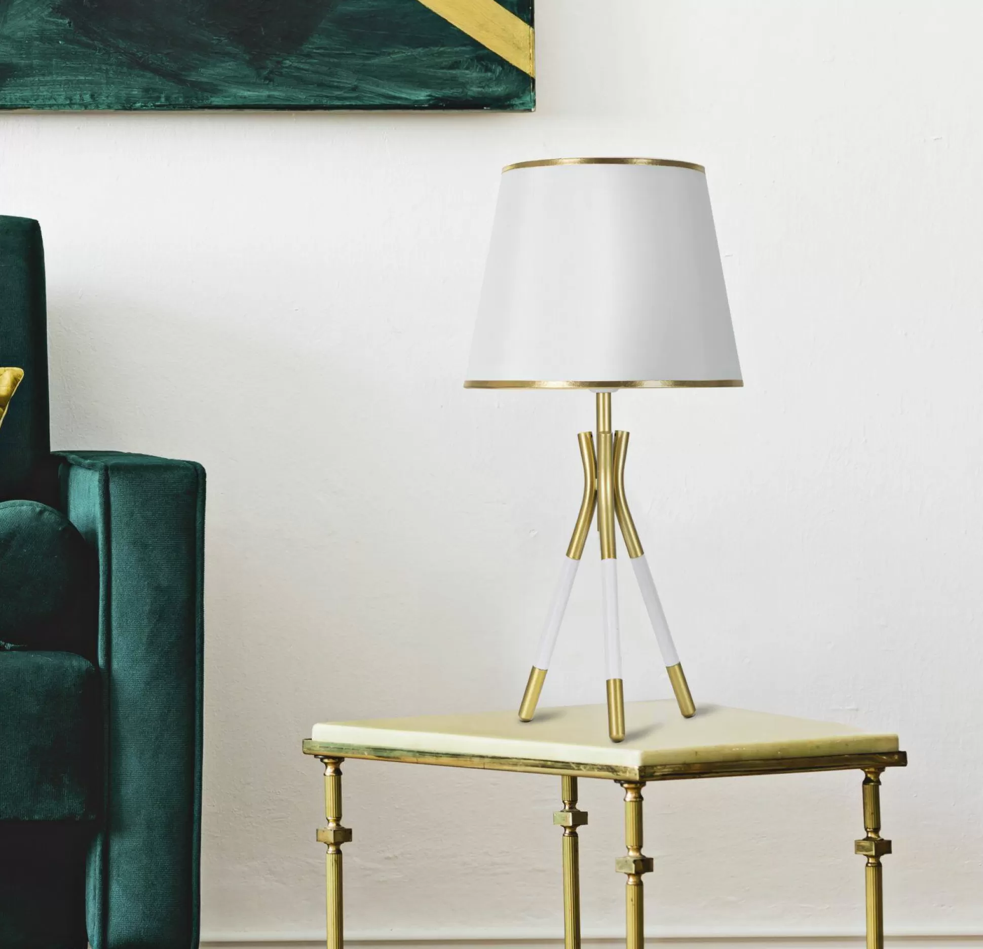Dmora Lampade Da Tavolo<Lampada da tavolo Gongbi, 28x28 h57 cm, Bianco e Oro
