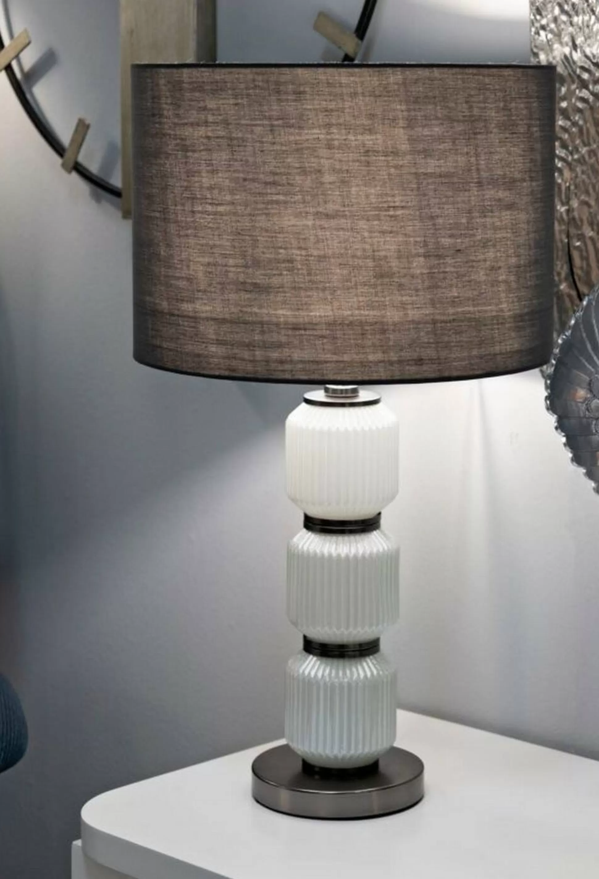 Dmora Lampade Da Tavolo<Lampada da tavolo Presolana, 33x33 h57 cm, Bianco e Grigio