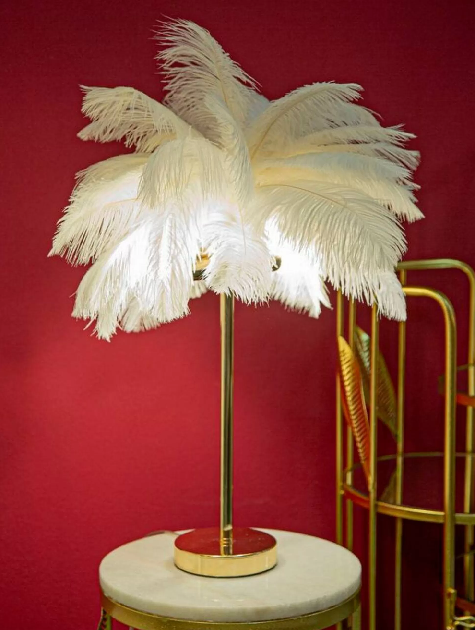 Dmora Lampade Da Tavolo<Lampada da tavolo Sinopia, Bianco e Oro, 40x40 h55 cm