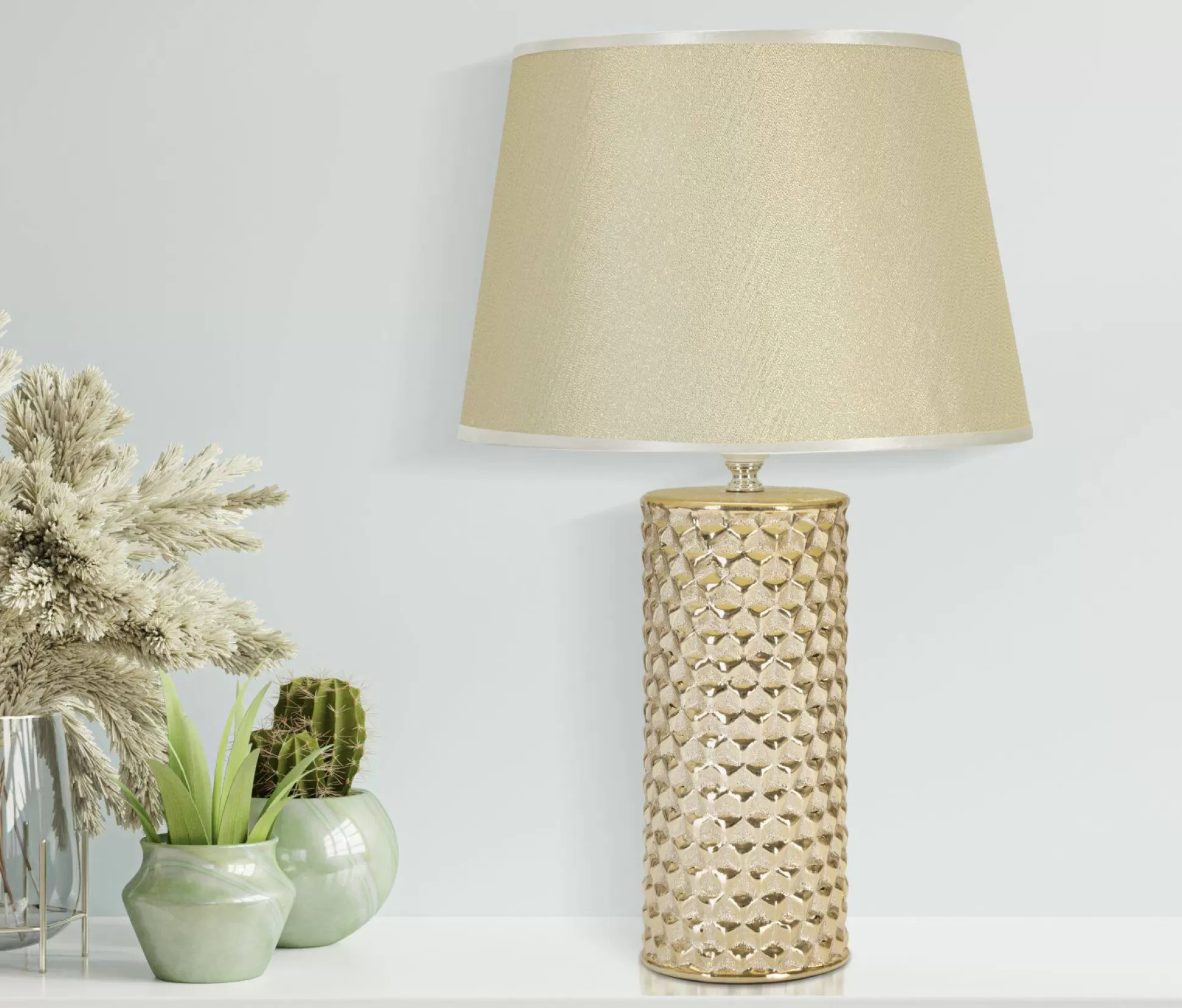 Dmora Lampade Da Tavolo<Lampada da tavolo Supreme, Bianco e Oro, 30x30 h48 cm