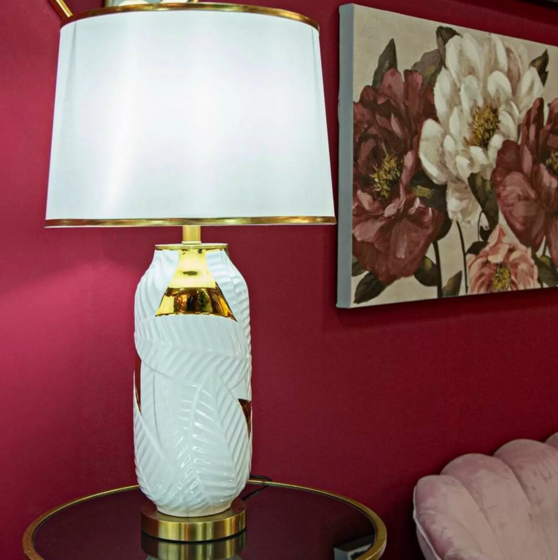 Dmora Lampade Da Tavolo<Lampada da tavolo Trompe, 40x40 h70 cm, Bianco e Oro