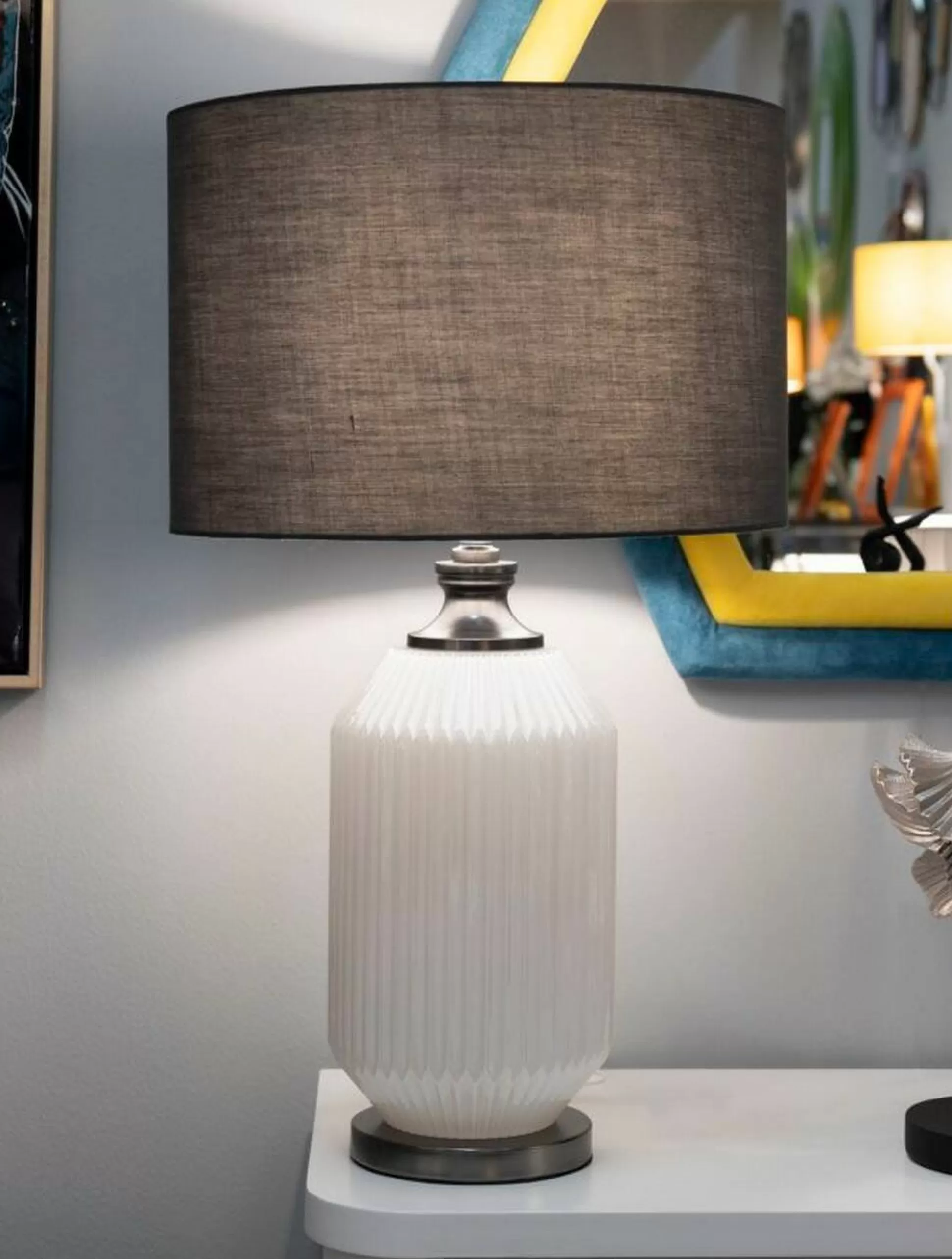 Dmora Lampade Da Tavolo<Lampada da tavolo Vidardo, 38x38 h65 cm, Bianco e Grigio