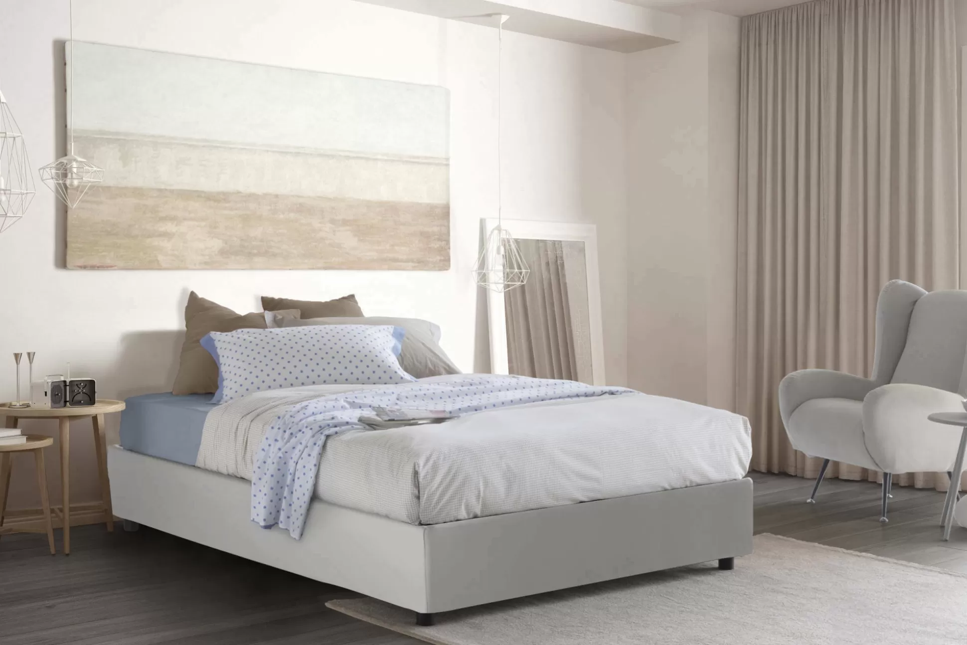 Dmora Letti Alla Francese<Letto alla francese Akemi, con materasso Cm 140x190 incluso,