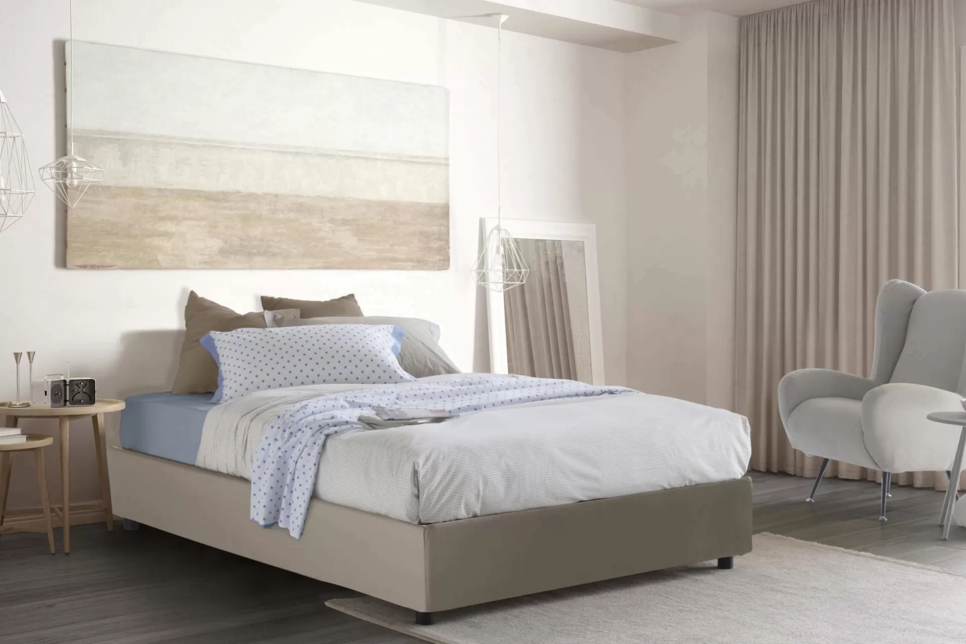 Dmora Letti Alla Francese<Letto alla francese Akemi, con materasso Cm 140x190 incluso,