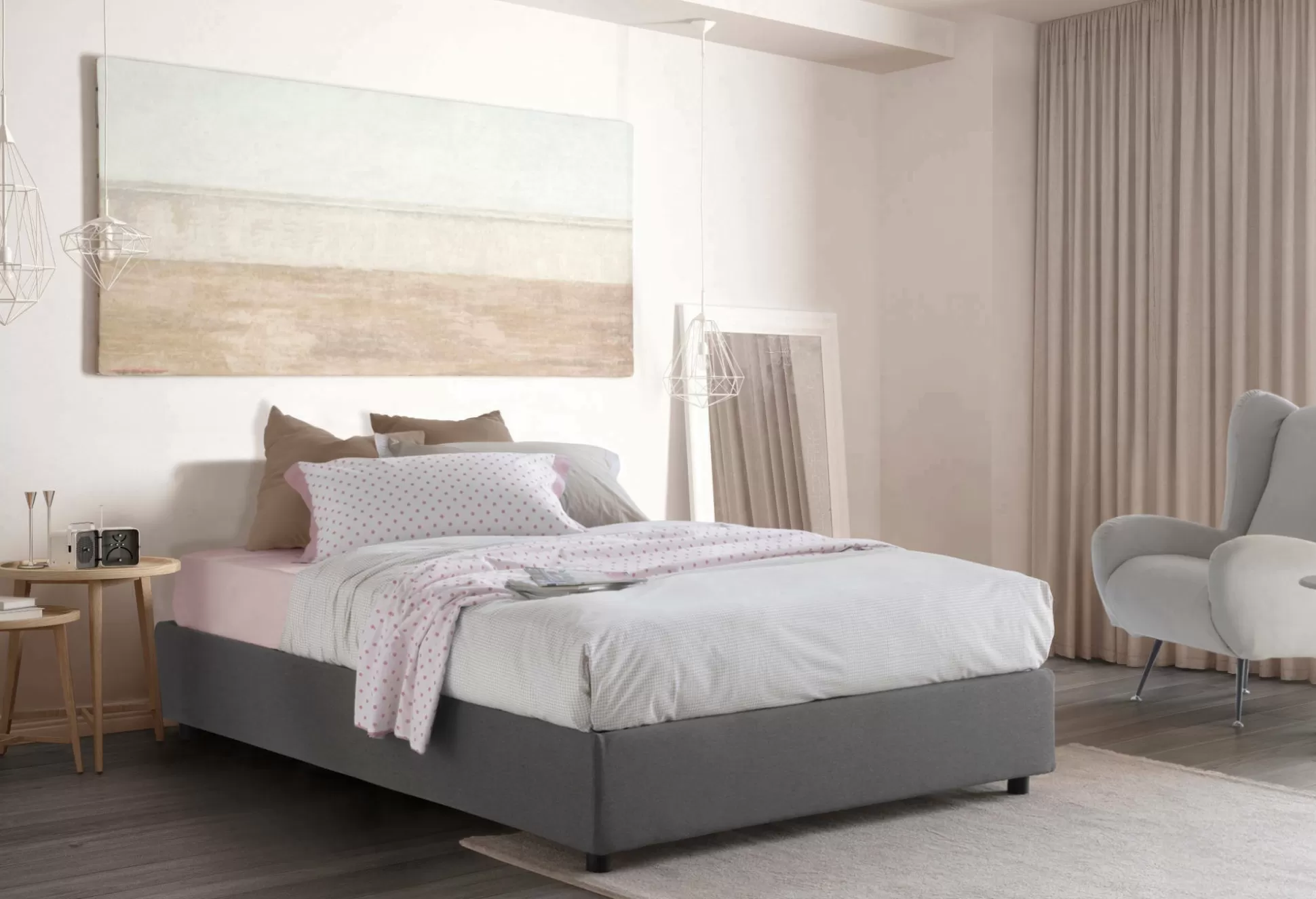 Dmora Letti Alla Francese<Letto alla francese Alaksir, con materasso Cm 140x200 incluso,