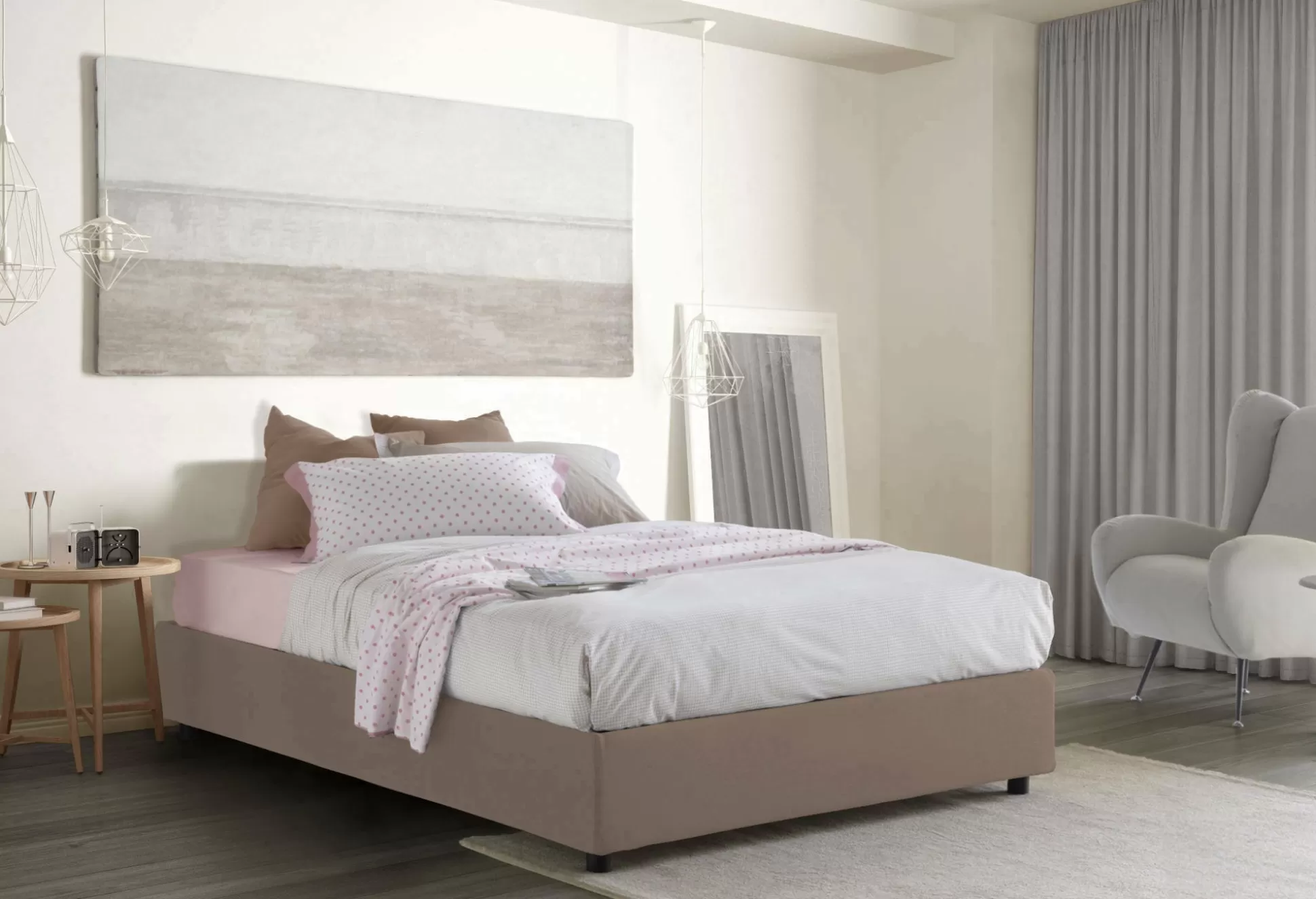 Dmora Letti Alla Francese<Letto alla francese Alaksir, con materasso Cm 140x200 incluso,