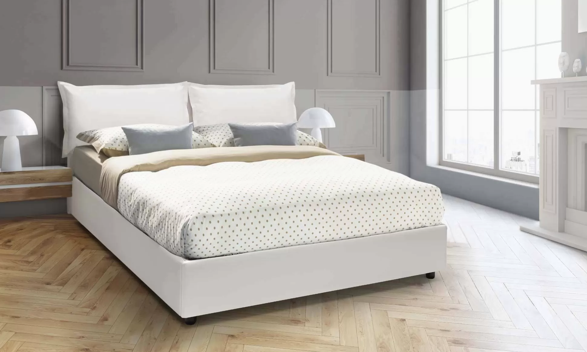 Dmora Letti Alla Francese<Letto alla francese Arry, con materasso Cm 140x200 incluso,