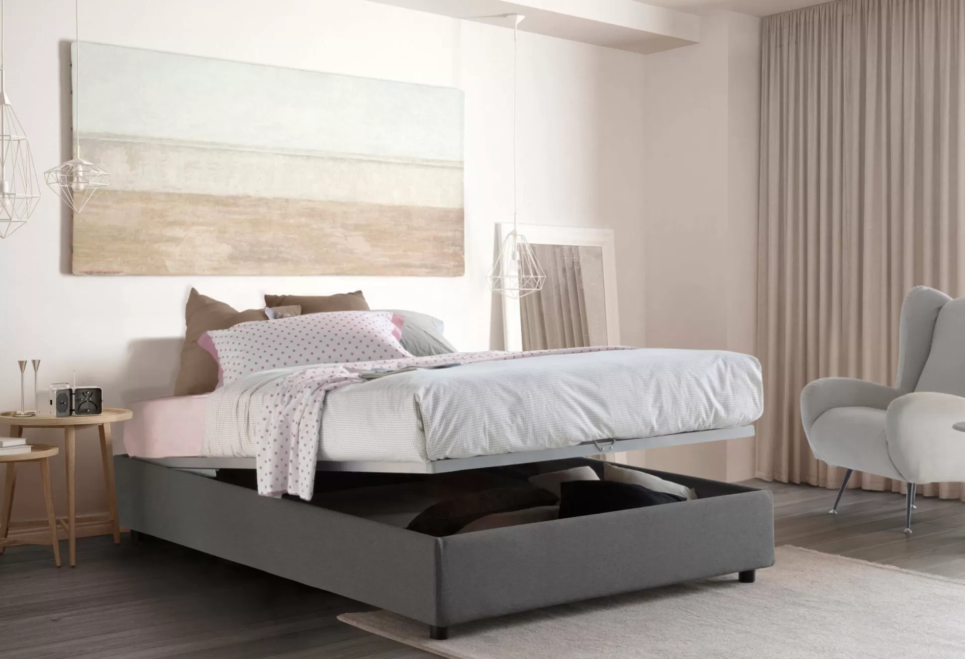 Dmora Letti Alla Francese<Letto alla francese Arto, con materasso Cm 140x190 incluso,