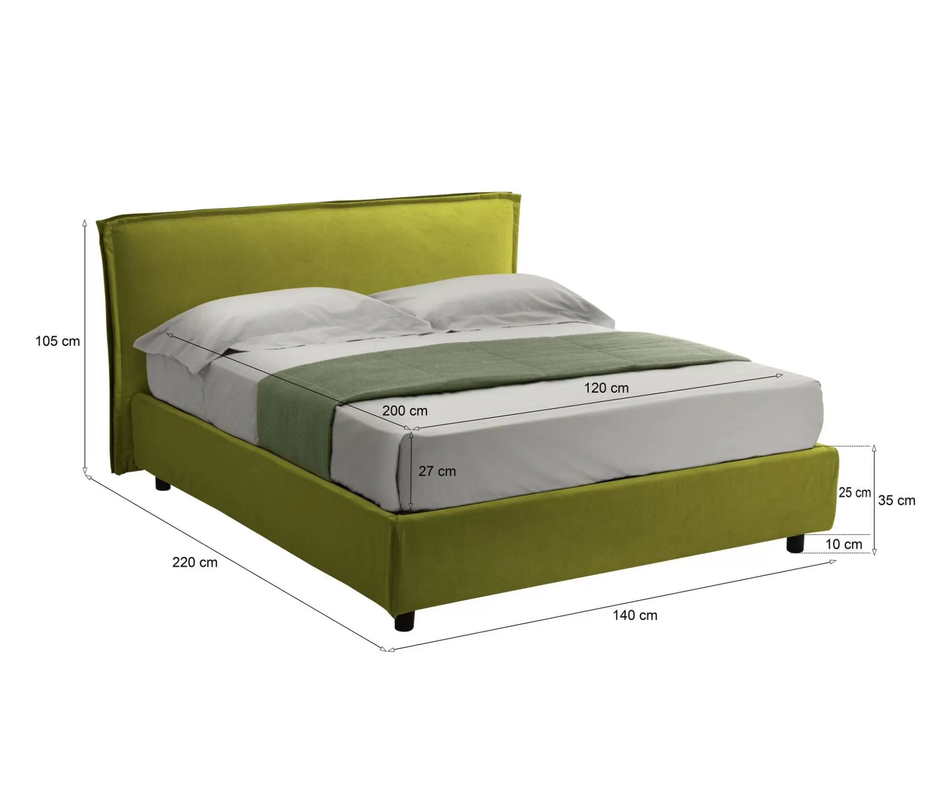 Dmora Letti Alla Francese<Letto alla francese Brienza, Con materasso Cm 120x200 incluso,