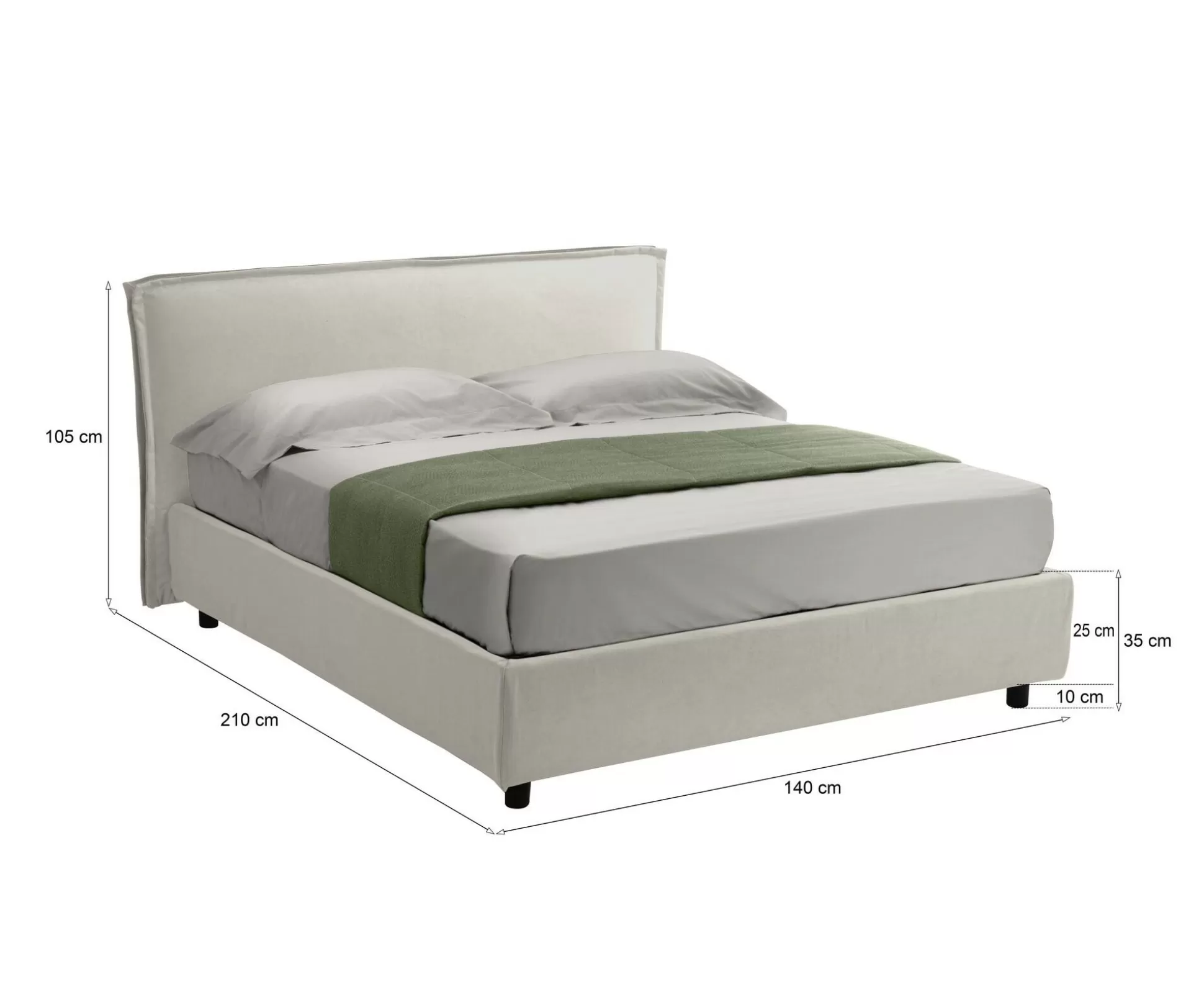 Dmora Letti Alla Francese<Letto alla francese Bronte, Adatto a materasso Cm 120x190,