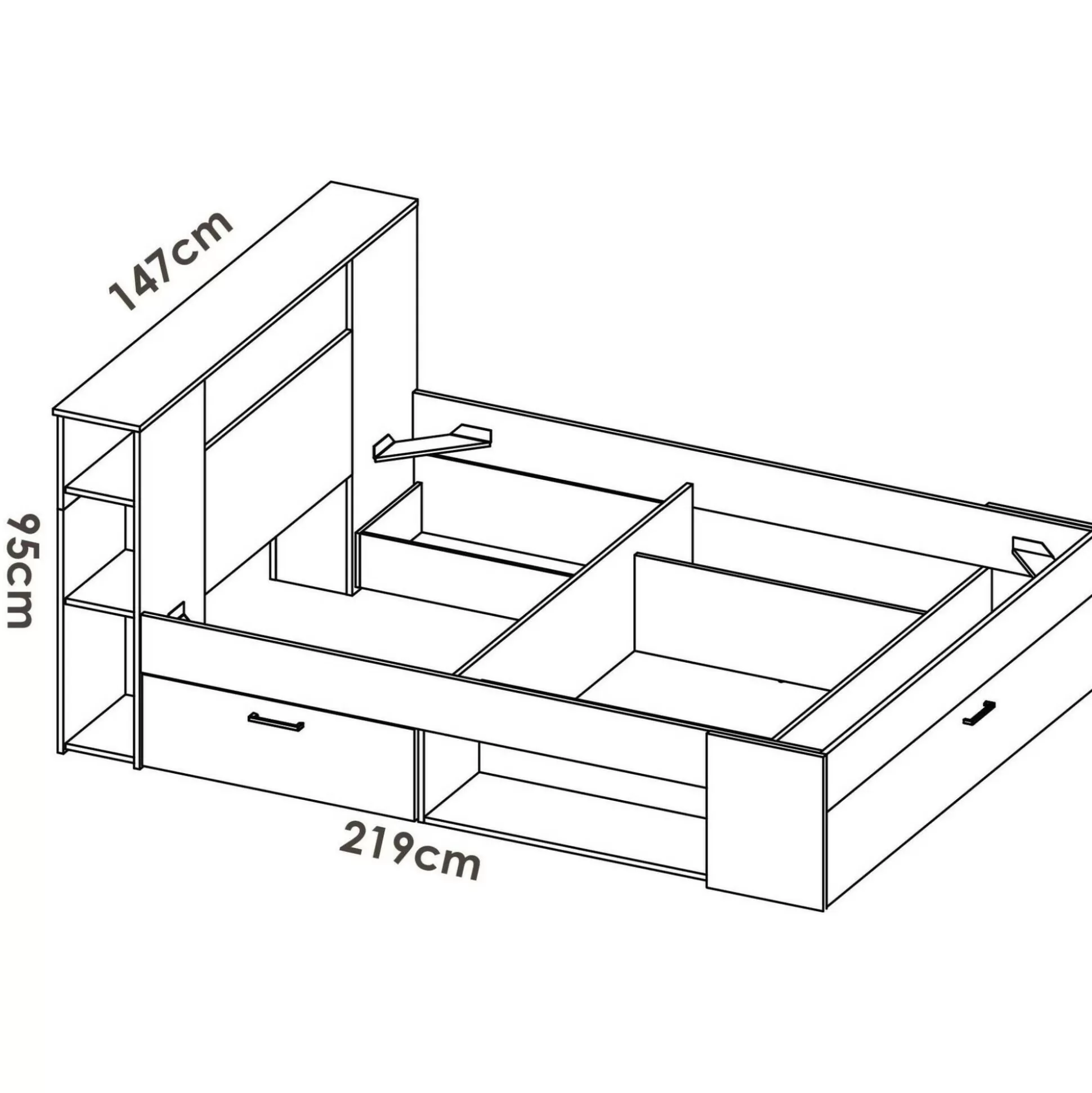 Dmora Letti Alla Francese<Letto alla francese Conching, 150x219 h95 cm, Bianco e Rovere
