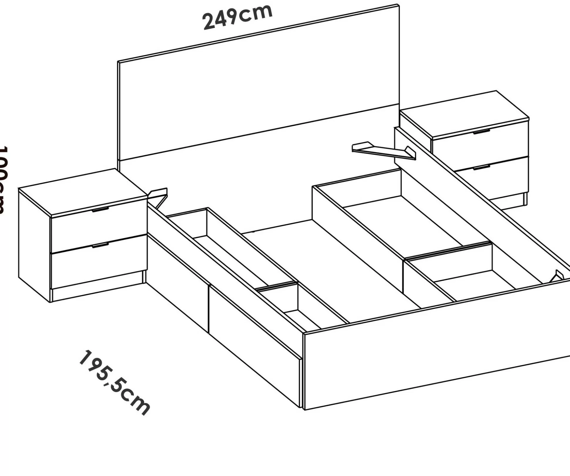 Dmora Letti Alla Francese<Letto alla francese Iona, 249x195 h100 cm, Bianco e Rovere
